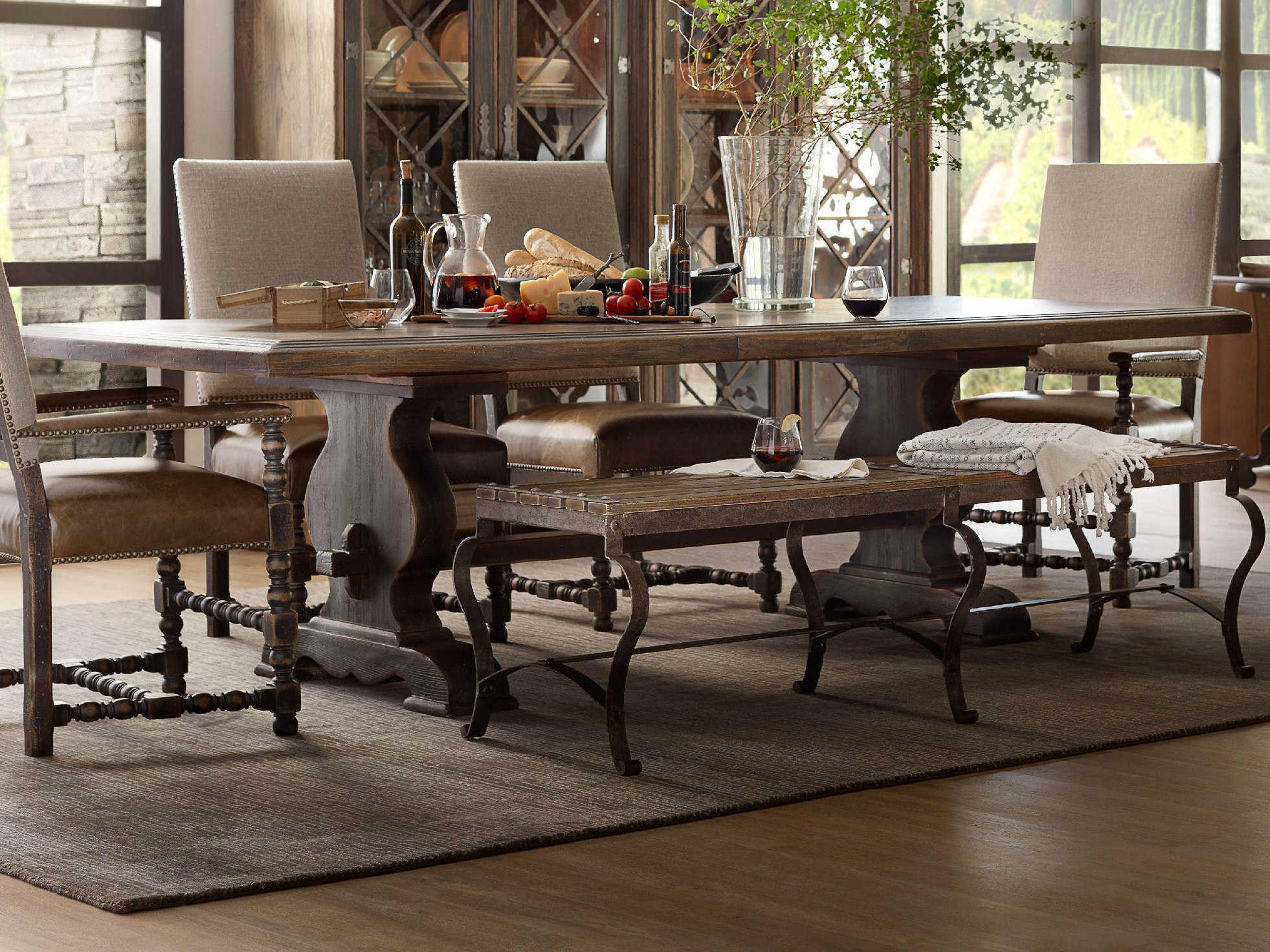 Luxecor Heritage Extendable Rectangular Wood Timeworn Saddle Brown Anthracite Black Dining Table