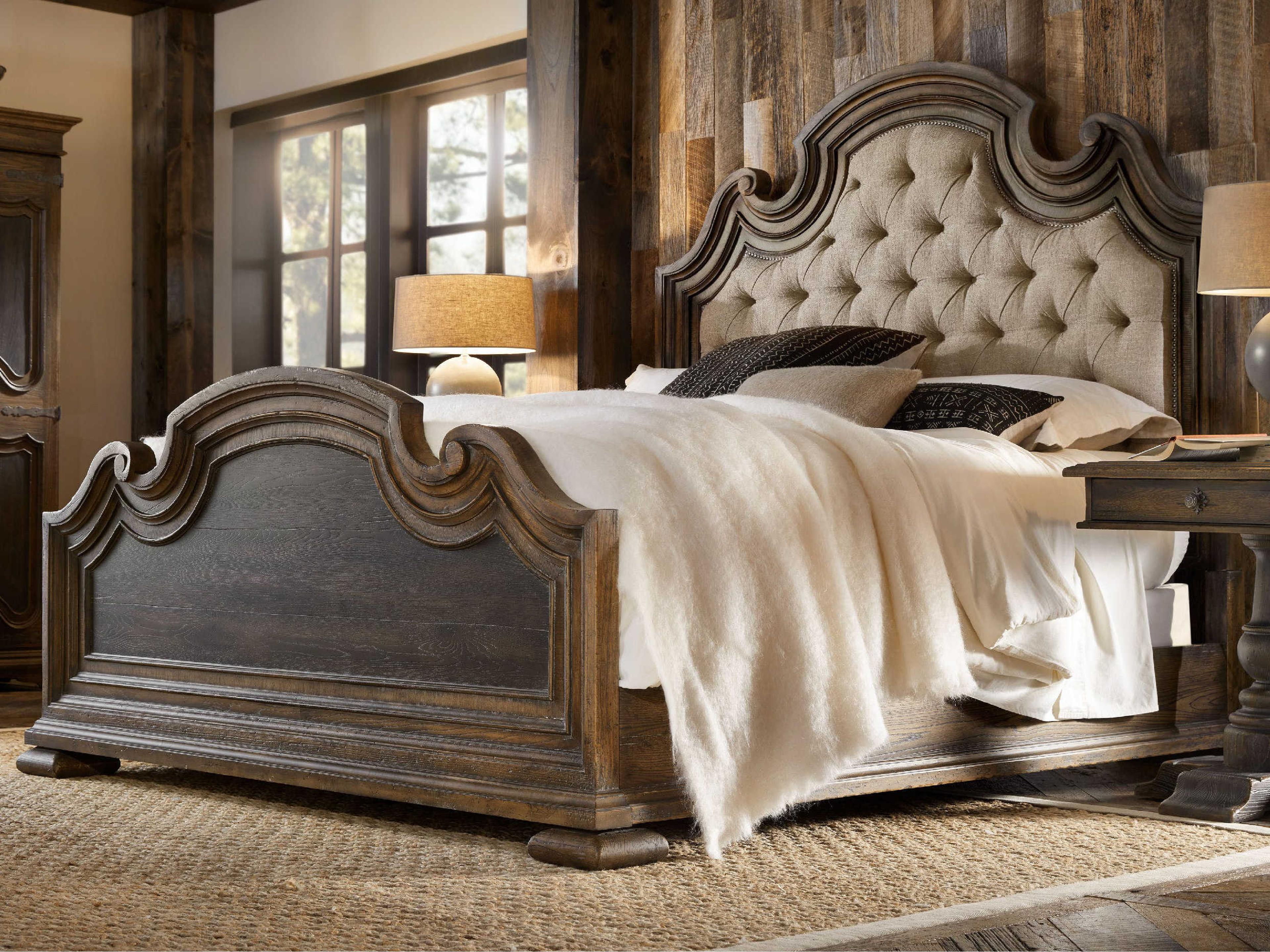 Luxecor Heritage Brown Hardwood Upholstered King Panel Bed
