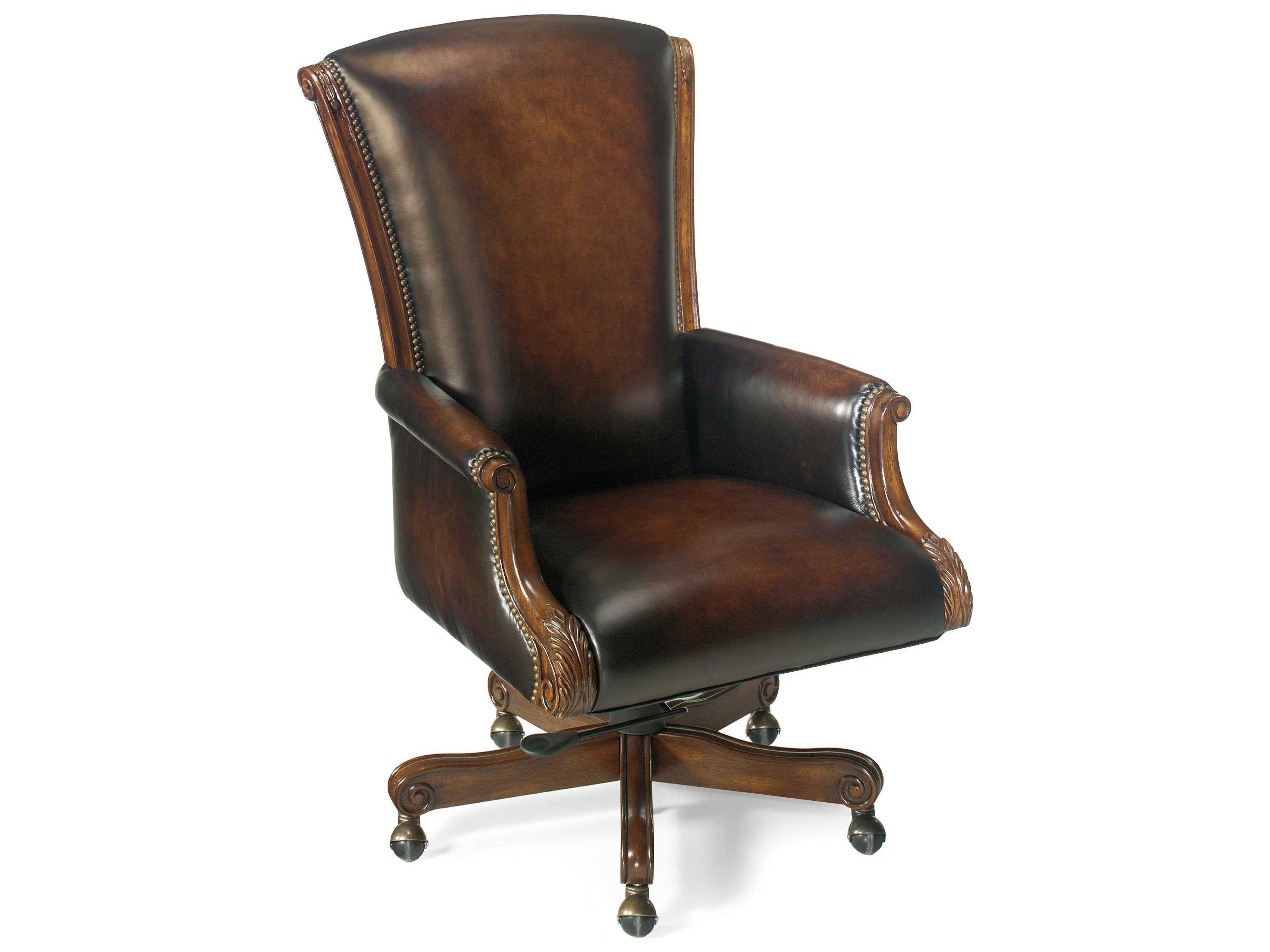 James River Edgewood Brown Leather Adjustable Swivel Tilt Executive Desk Chair