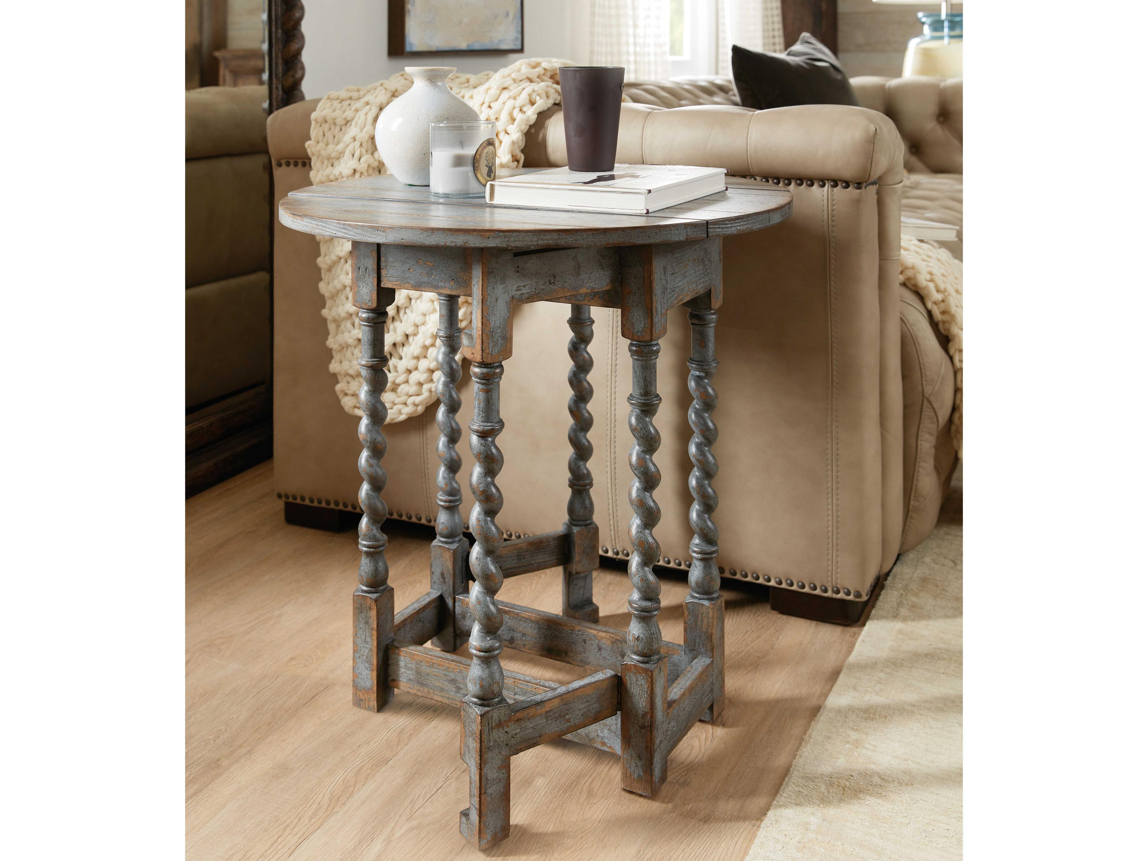 Luxecor Heritage Round Wood Blue End Table