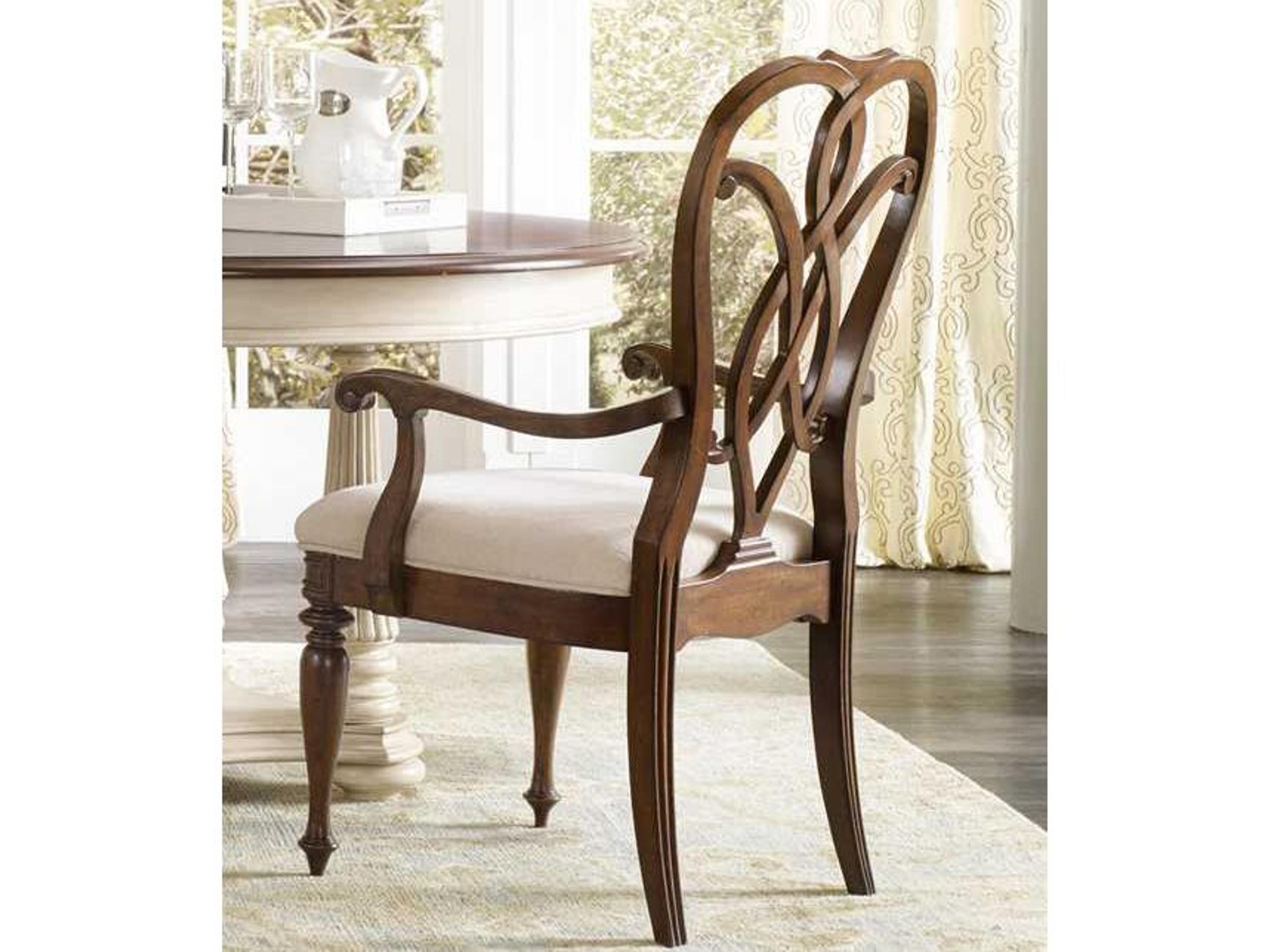 Luxecor Heritage Mahogany Wood Brown Upholstered Arm Dining Chair