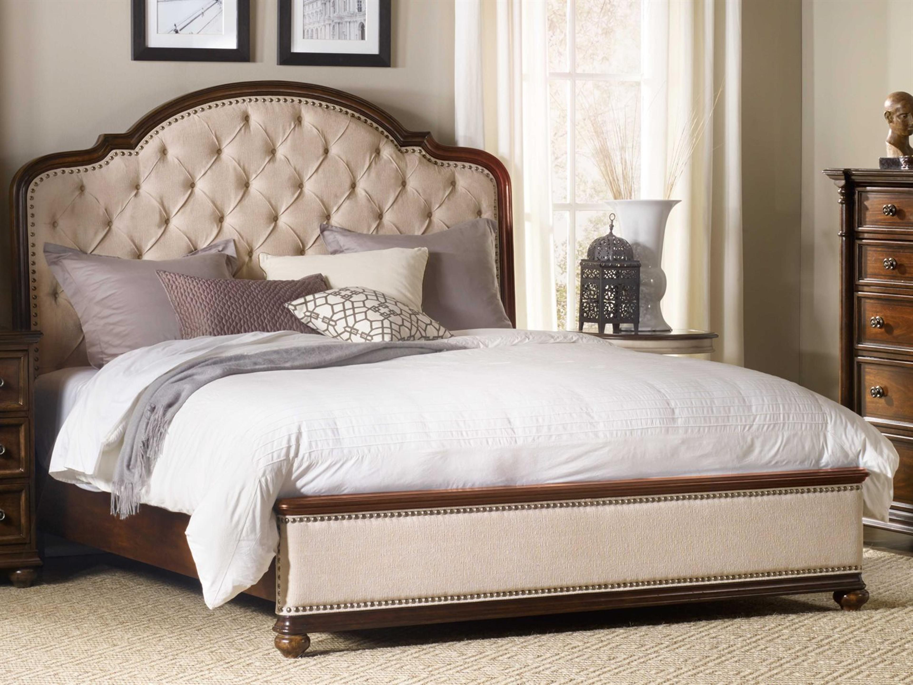 Luxecor Heritage Rich Beige Mahogany Wood Upholstered California King Platform Bed