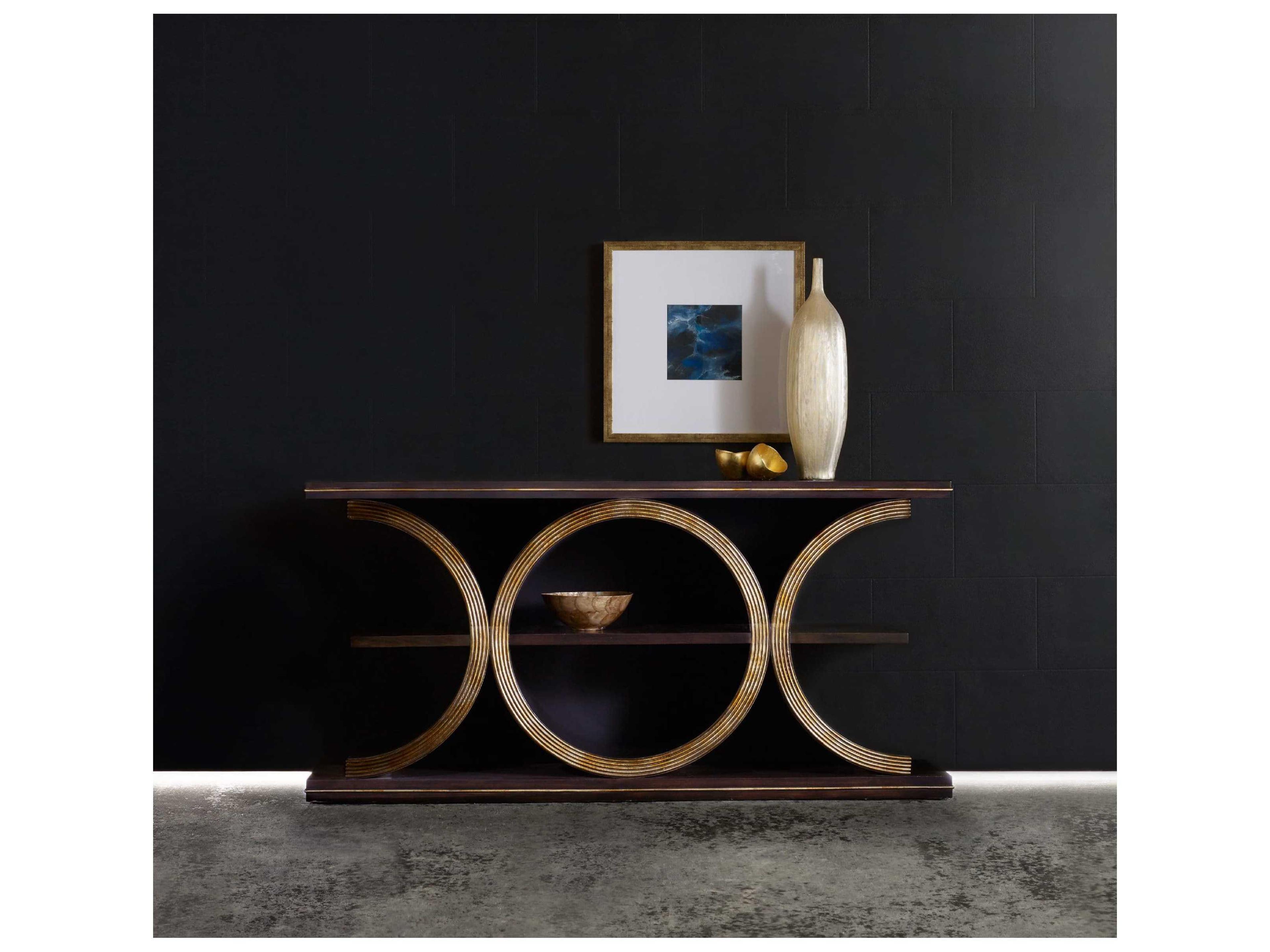 Luxecor Heritage Presidio Rectangular Wood Walnut Veneers With Gold Powder Console Table