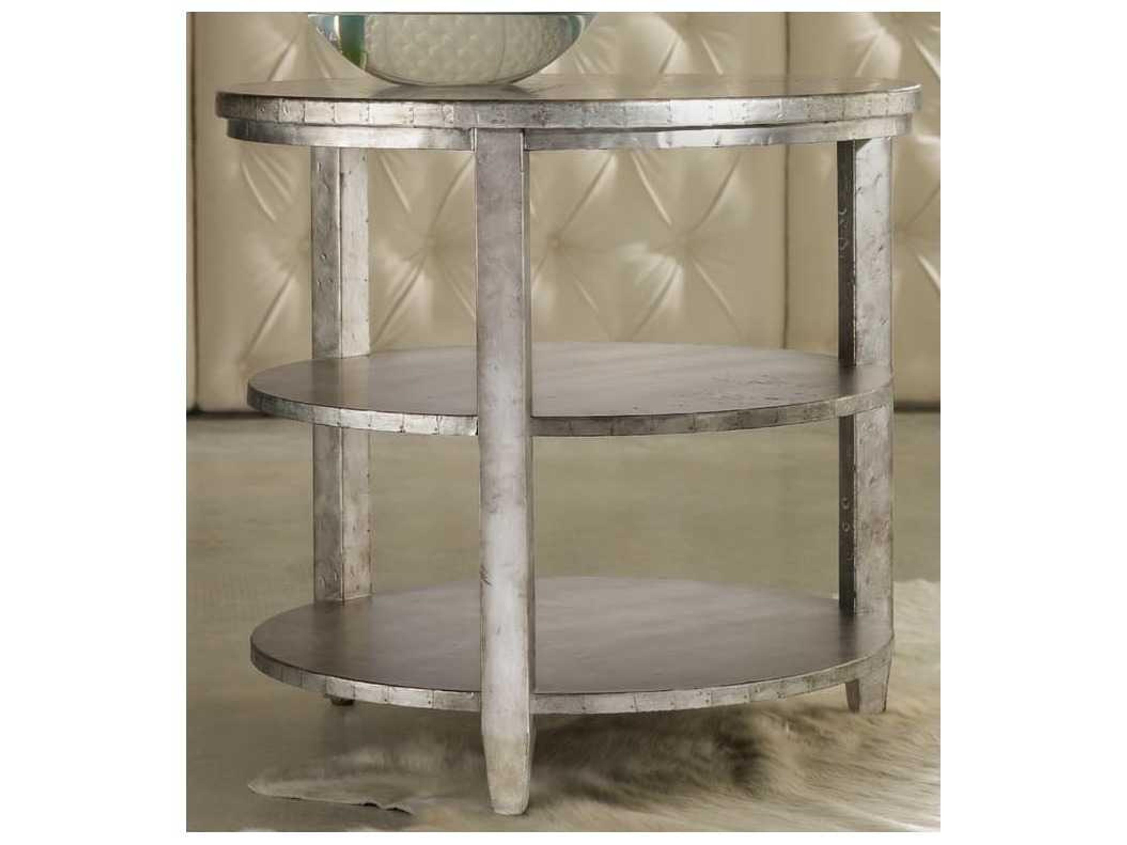 Hooker Furniture Melange Round Wood Aluminum Silver Leaf End Table