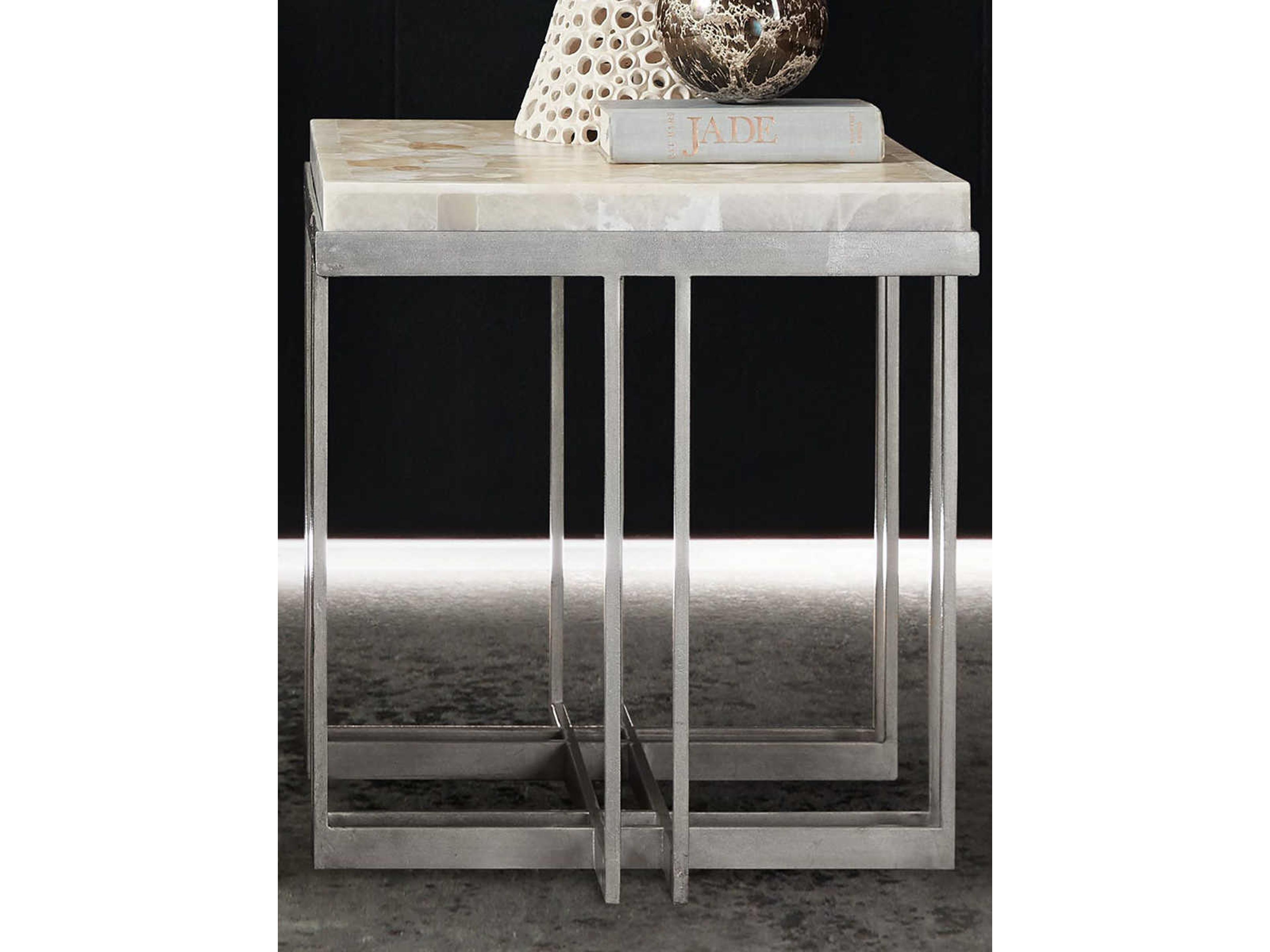Luxecor Heritage Square White Onyx Pewter End Table