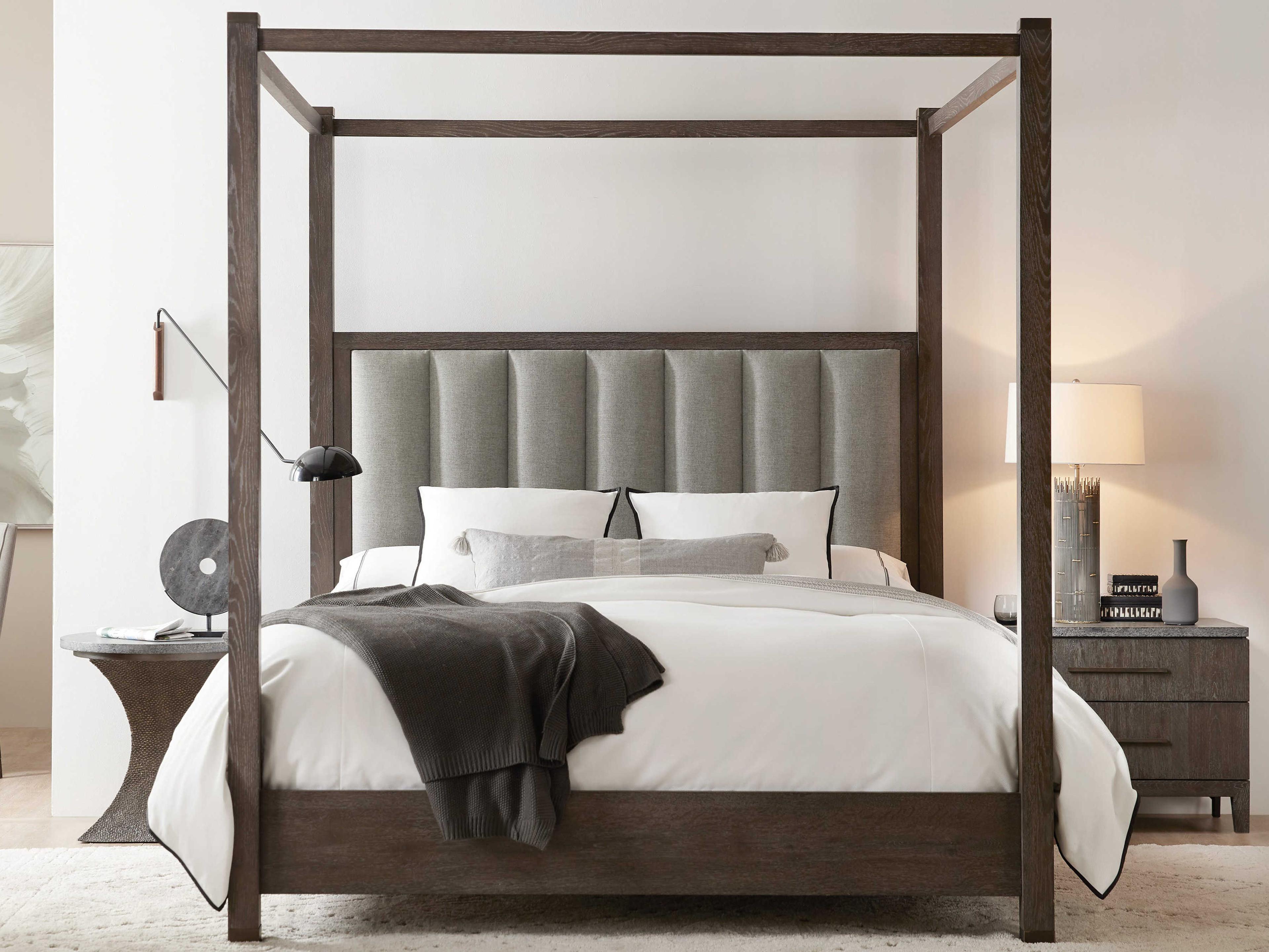 Hooker Furniture Miramar - Aventura Jackson Dark Wood Cleary Cement Brown Oak Upholstered King Poster Bed