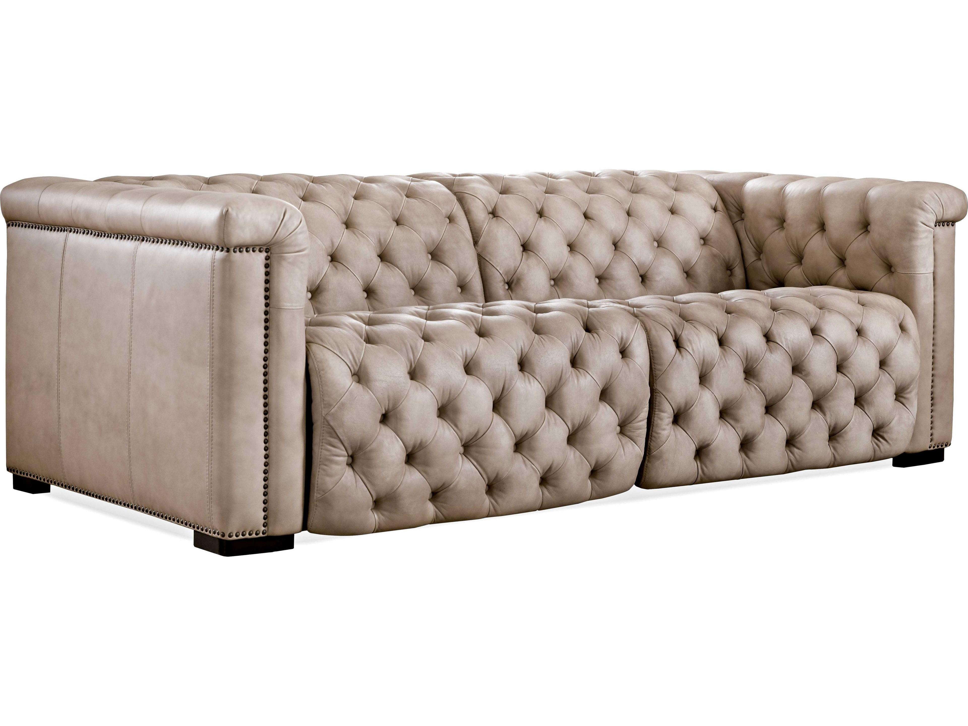Savion Tufted Giovanni Taupe Beige Leather Sofa