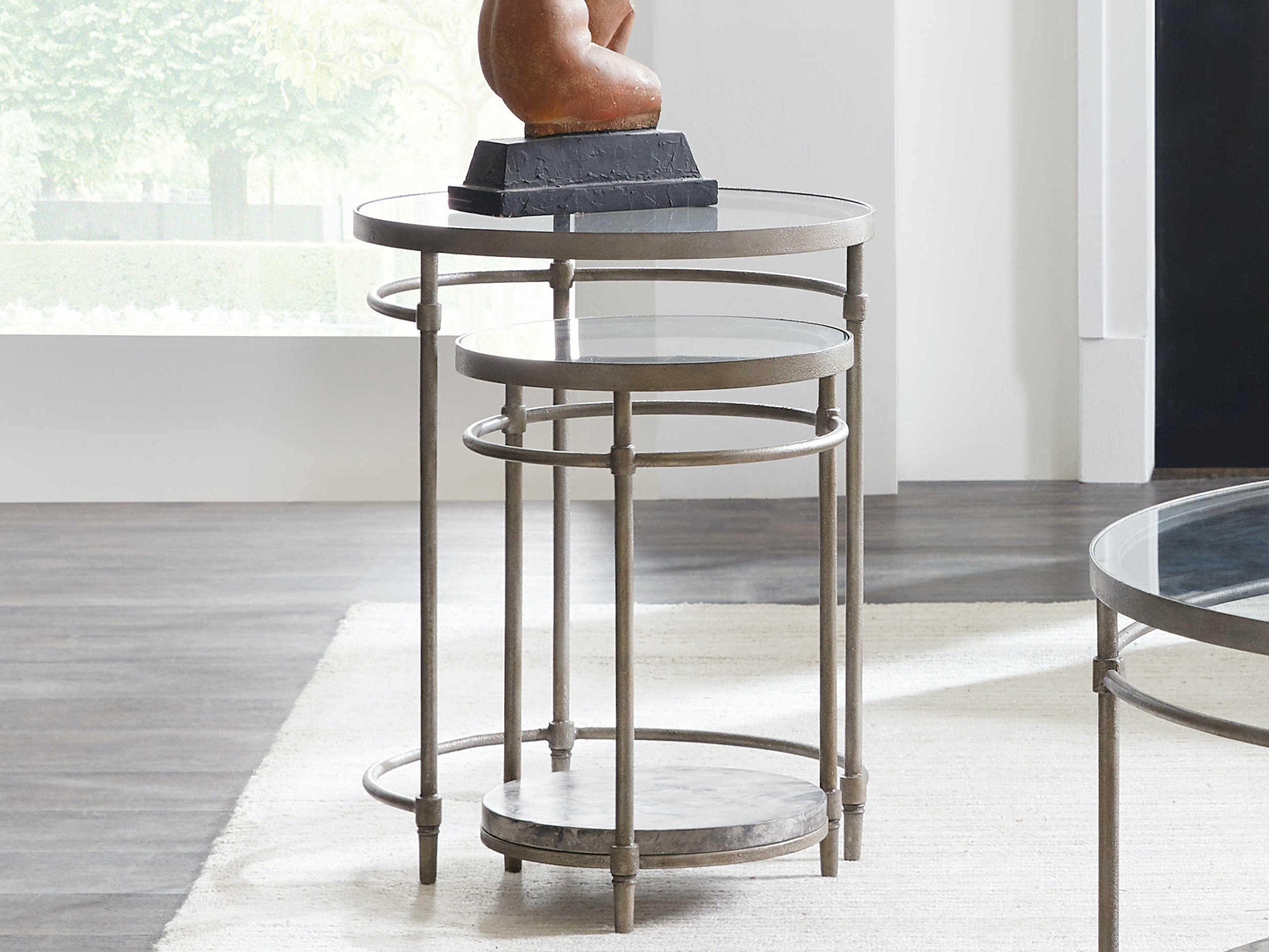 Luxecor Nesting Round Glass Concrete Silver End Table