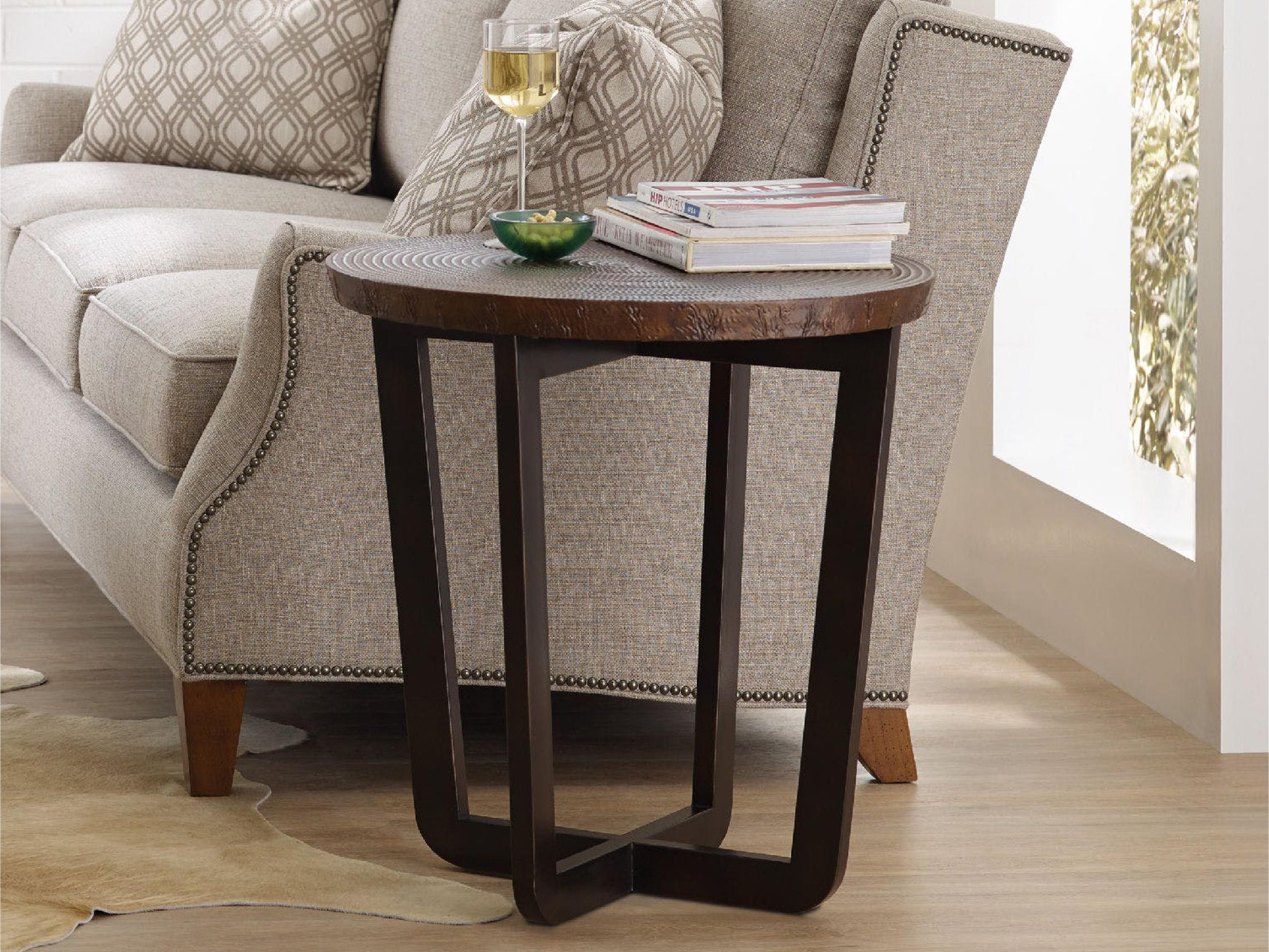Luxecor Parkcrest Round Coppers Copper Top With Dark Metal Base End Table