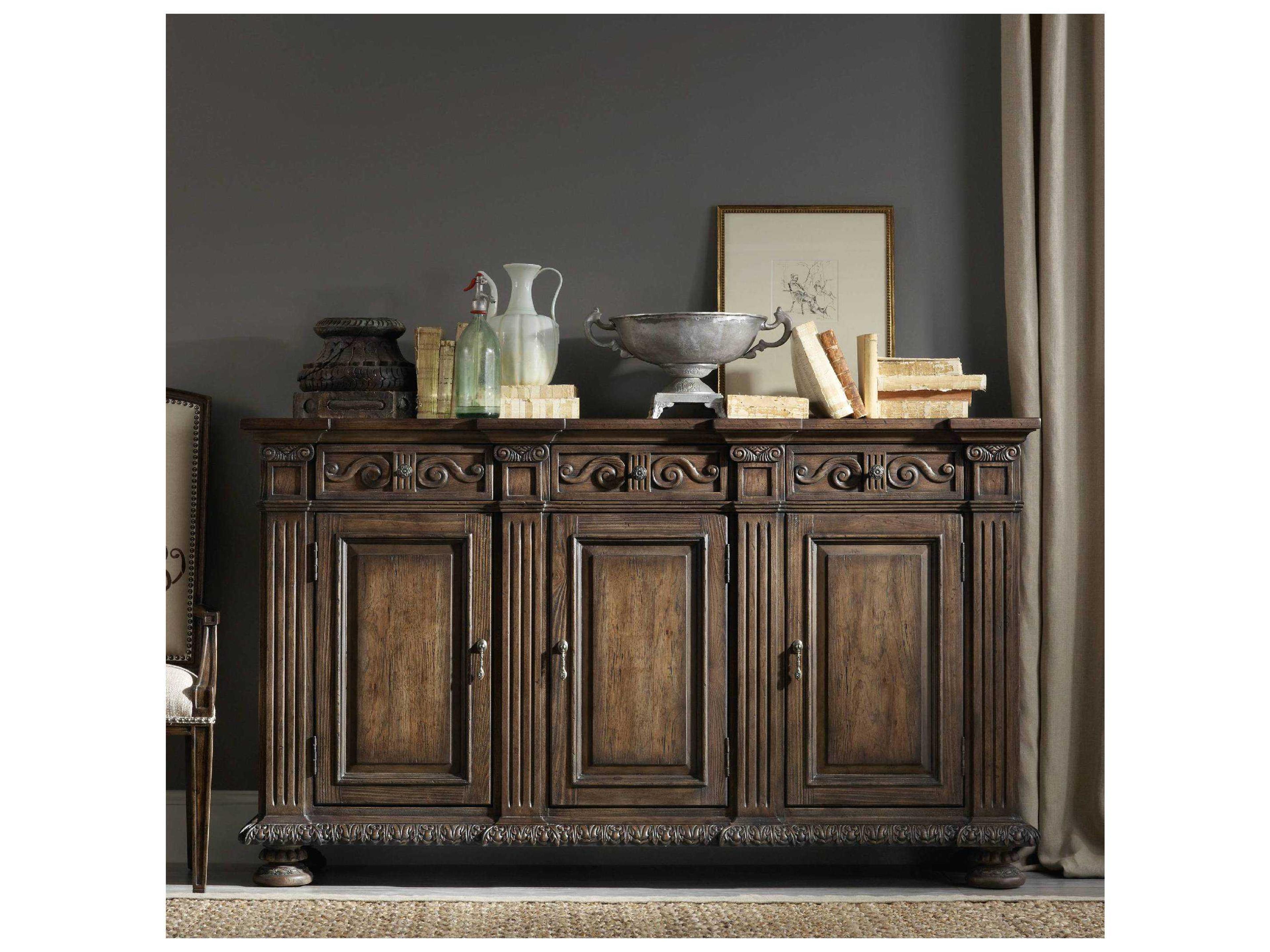 Luxecor Heritage 72" Ash Wood Walnut Colored Rustic Credenza Sideboard