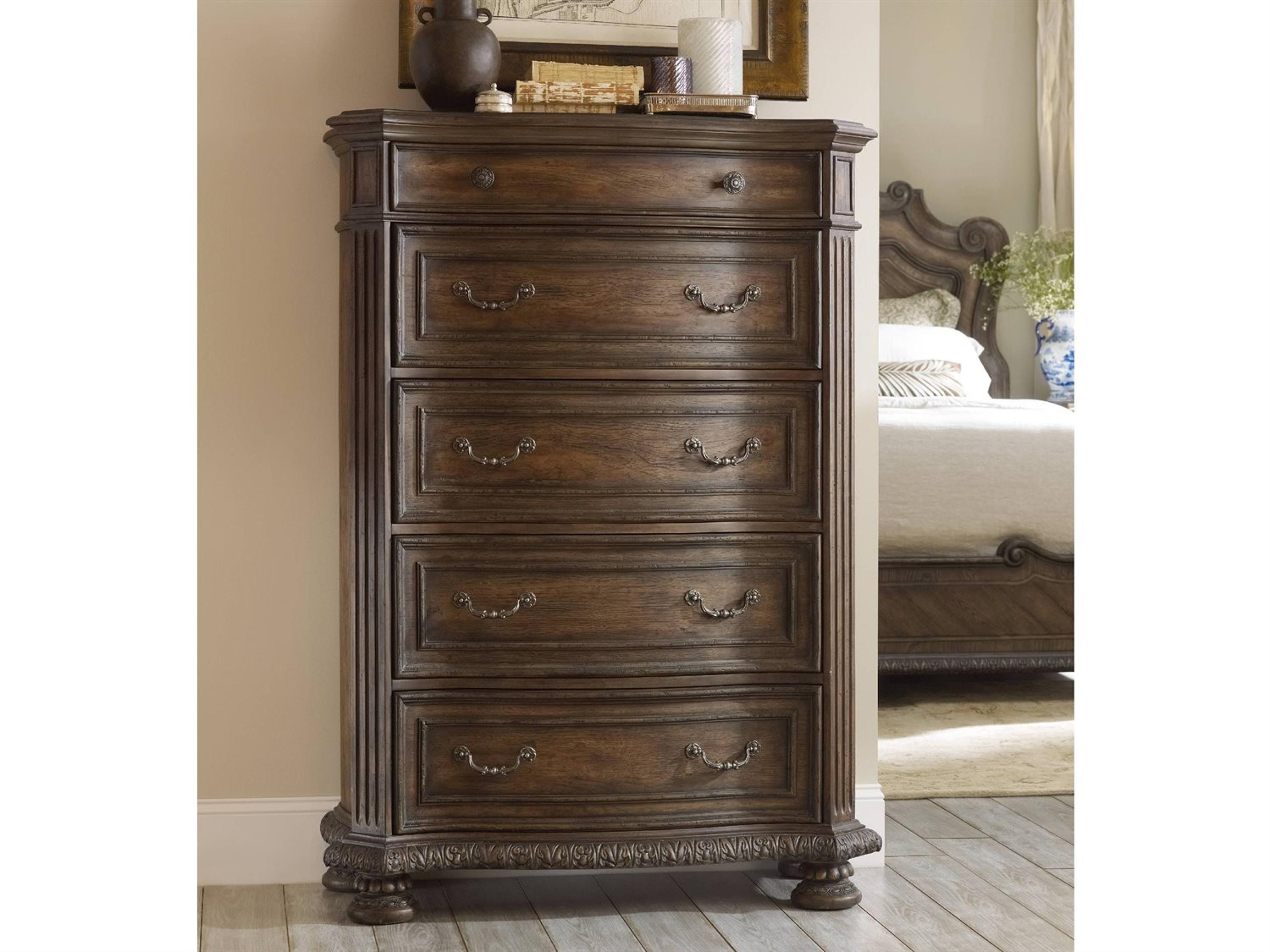 Luxecor Heritage 5-Drawers Walnut Ed Rustic Wood Brown Hardwood Accent Chest