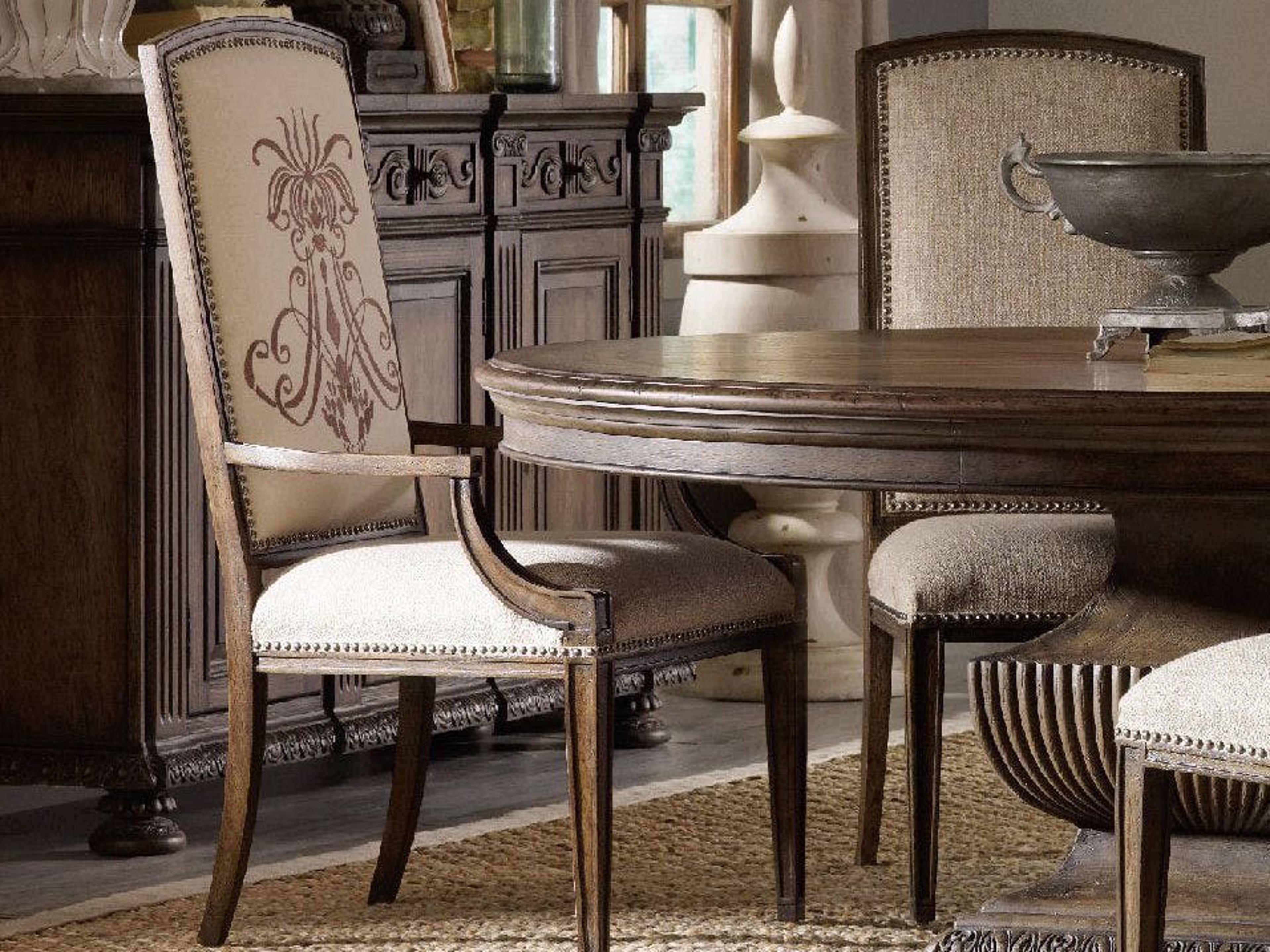 Luxecor Heritage Hardwood Brown Upholstered Arm Dining Chair