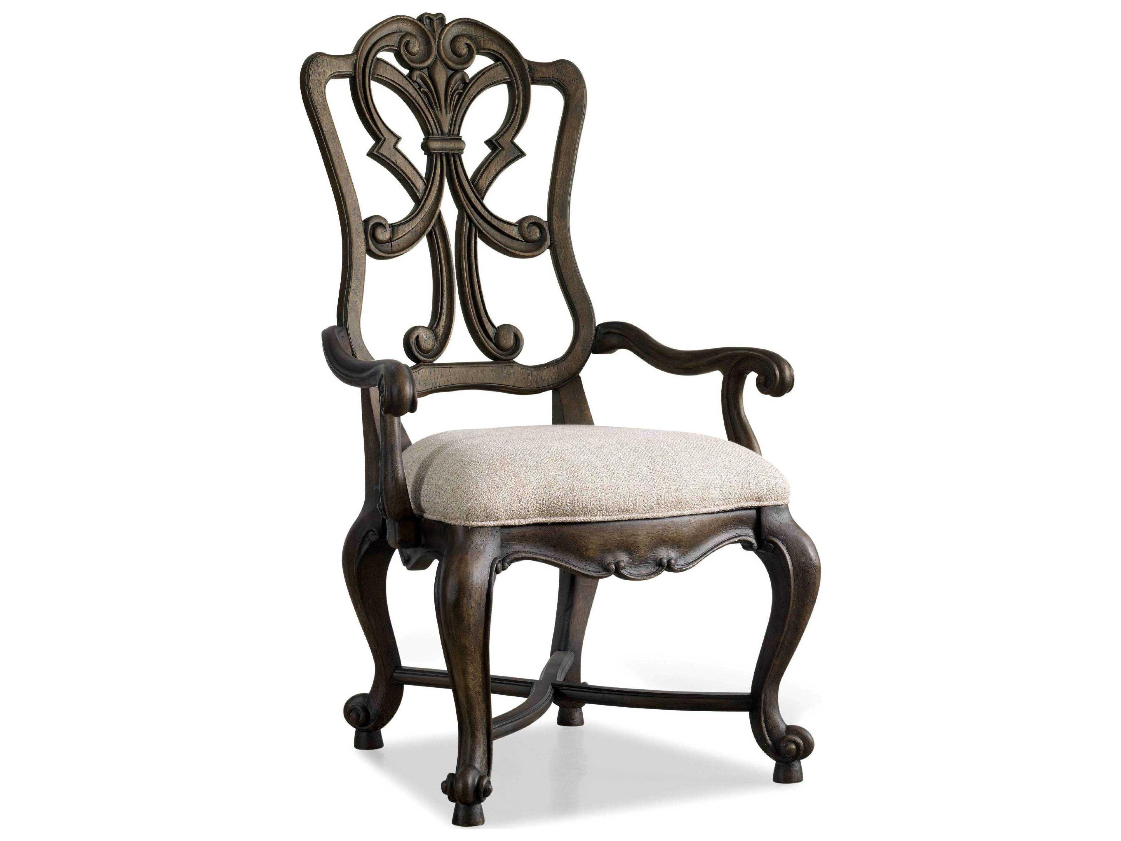 Heritage Hardwood Brown Upholstered Arm Dining Chair
