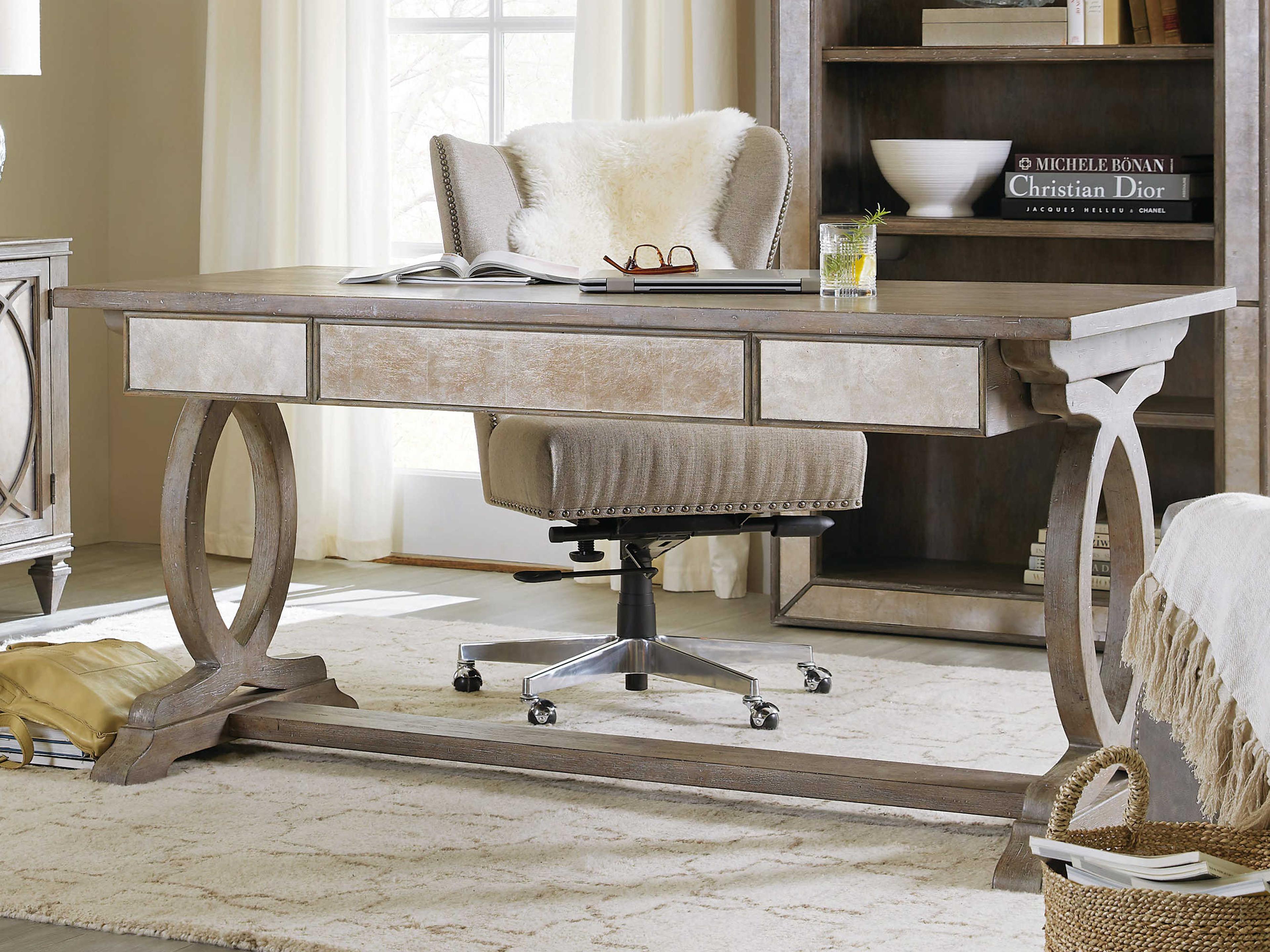 Luxecor Rustic Glam Light Wood Gray Secretary Desk