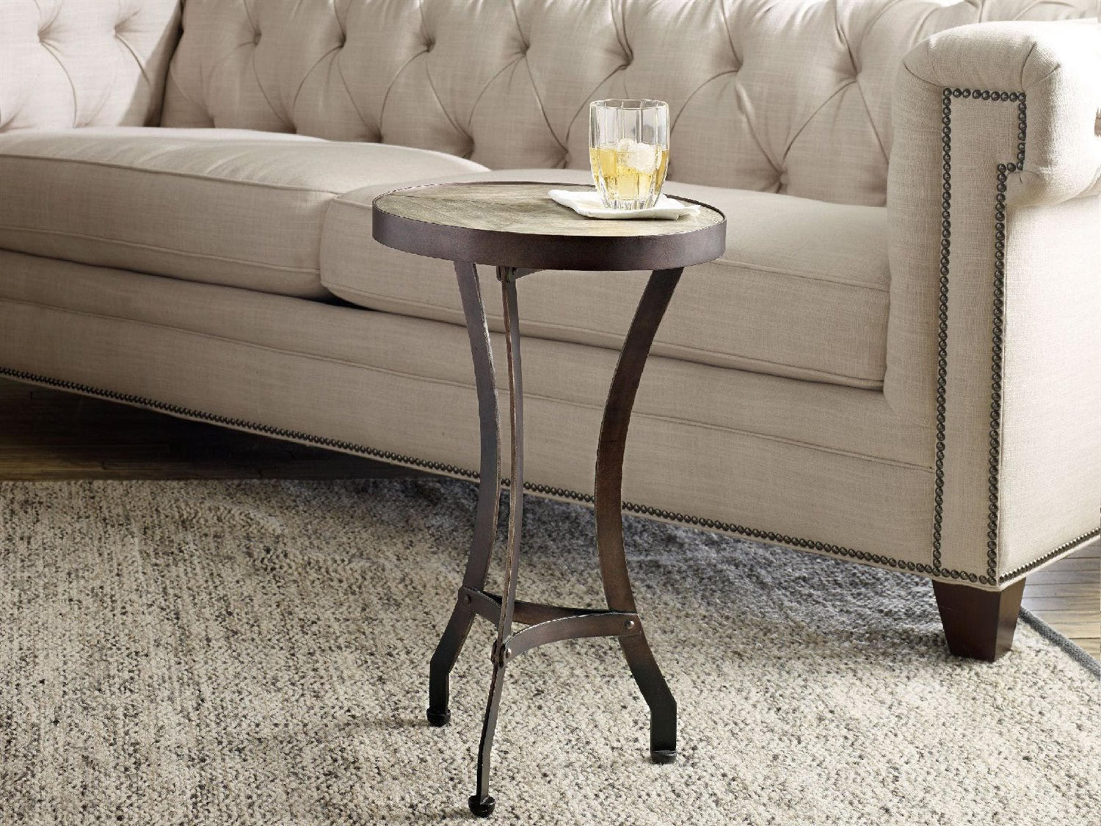 Luxecor Saint Round Wood Light Natural Antique Bronze End Table