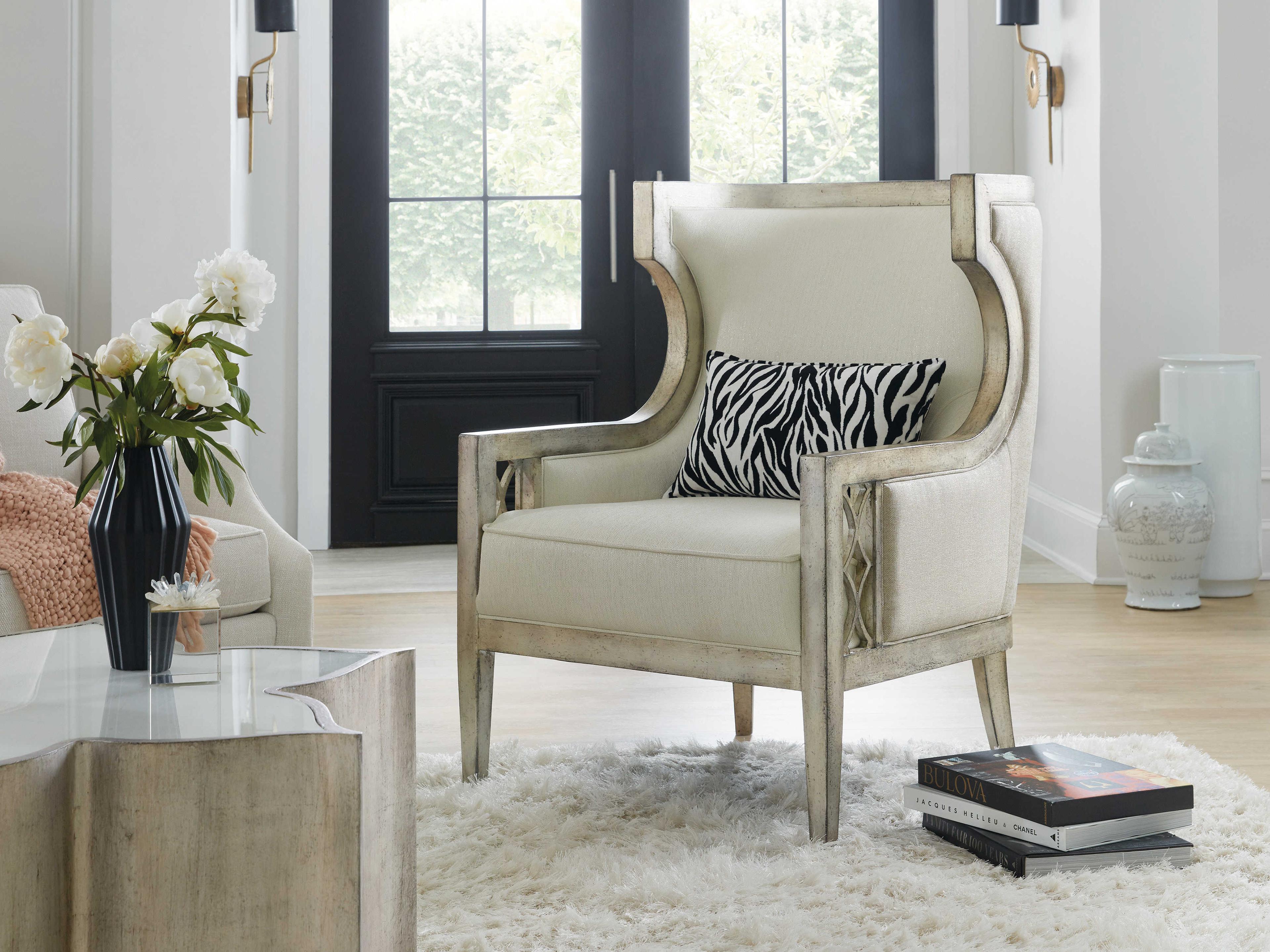 Luxecor Heritage Debutant Wing Silver Fabric Accent Chair