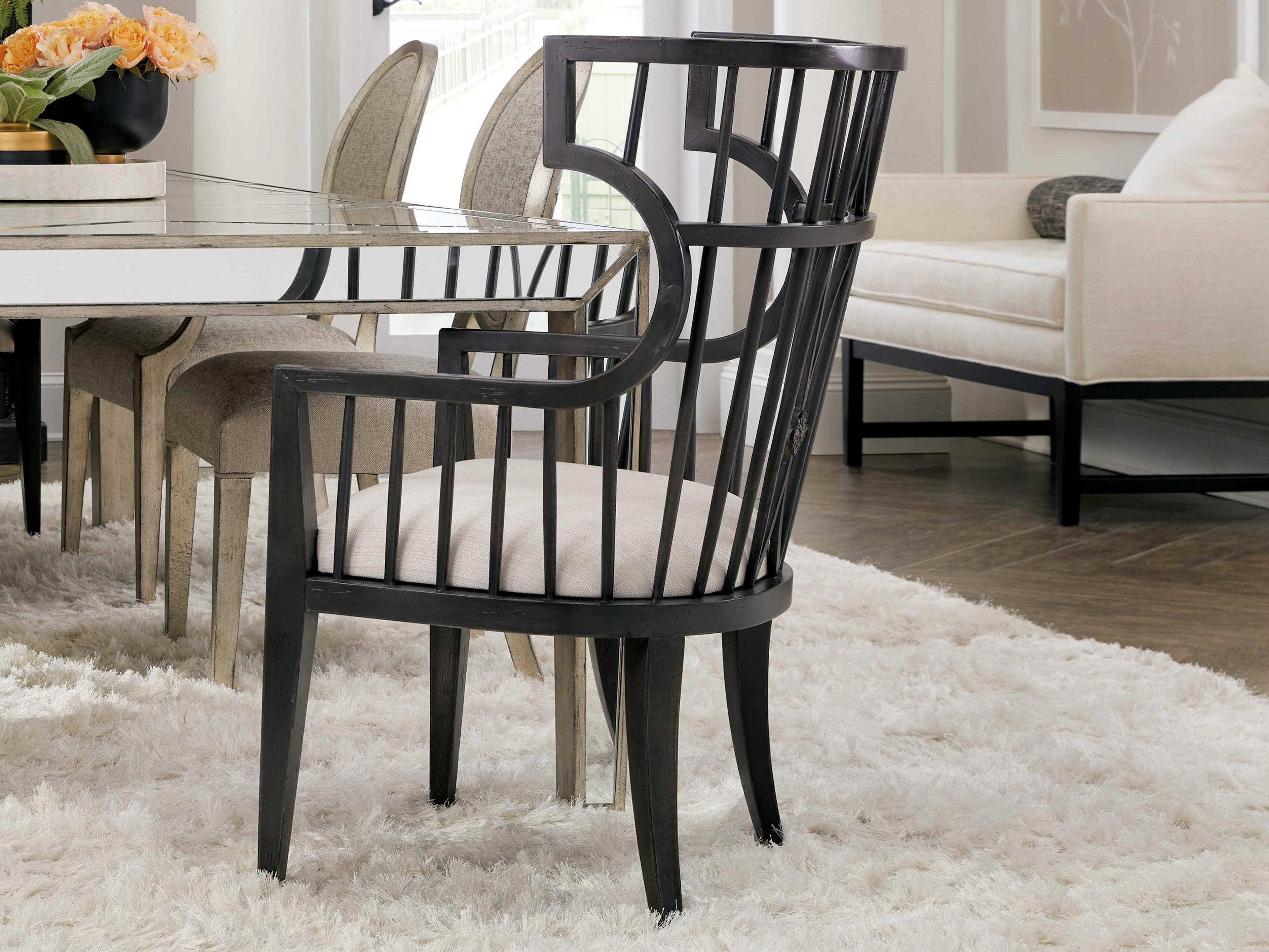 Luxecor Heritage Hardwood Black Upholstered Arm Dining Chair