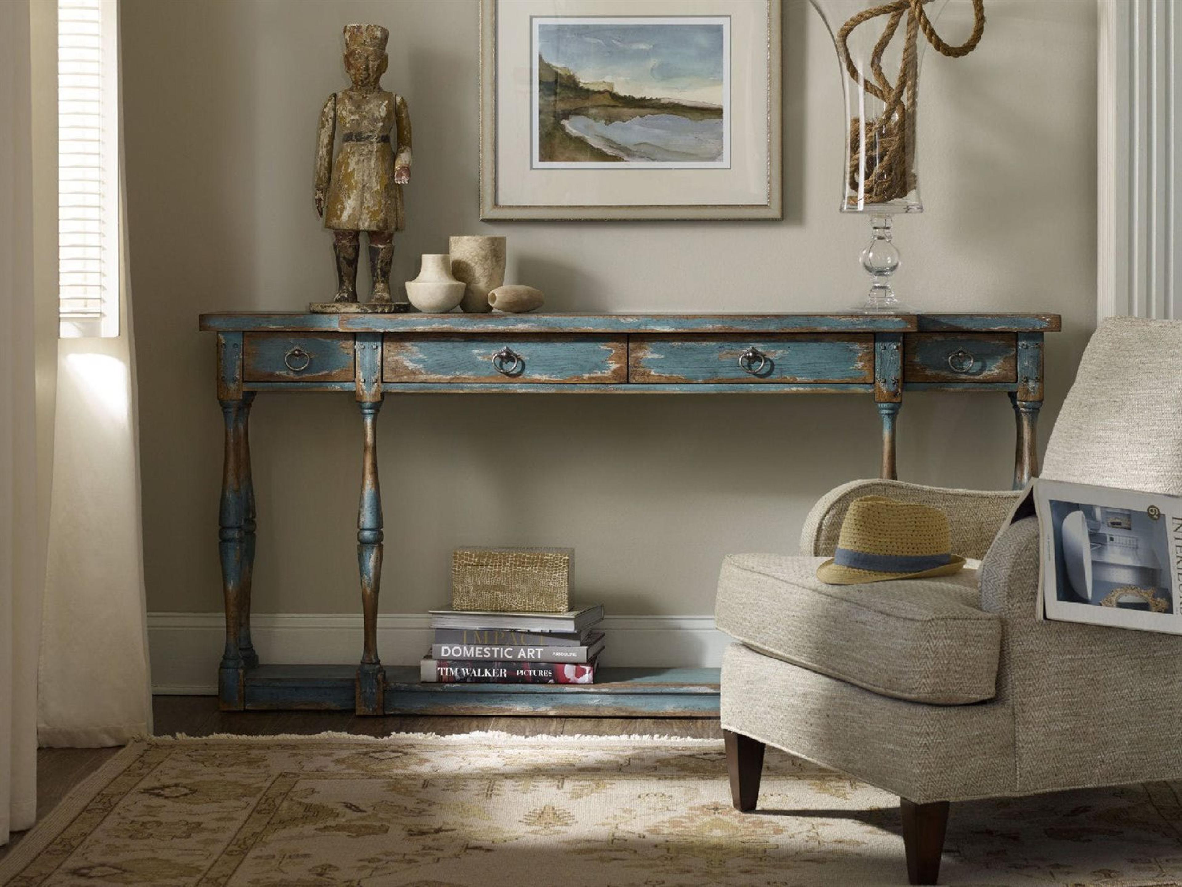 Hooker Furniture Sanctuary Rectangular Wood Sky High Azure Blue Console Table
