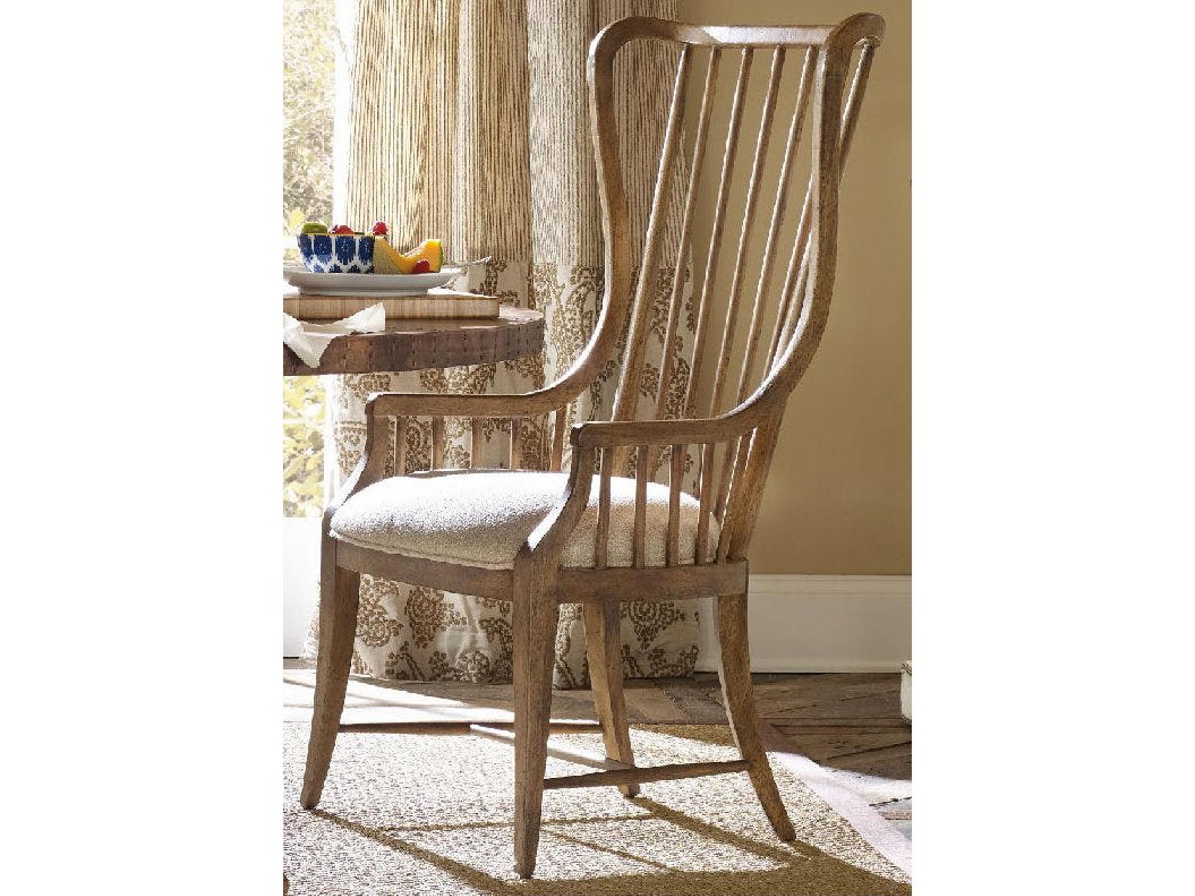 Luxecor Heritage Rubberwood Brown Upholstered Arm Dining Chair