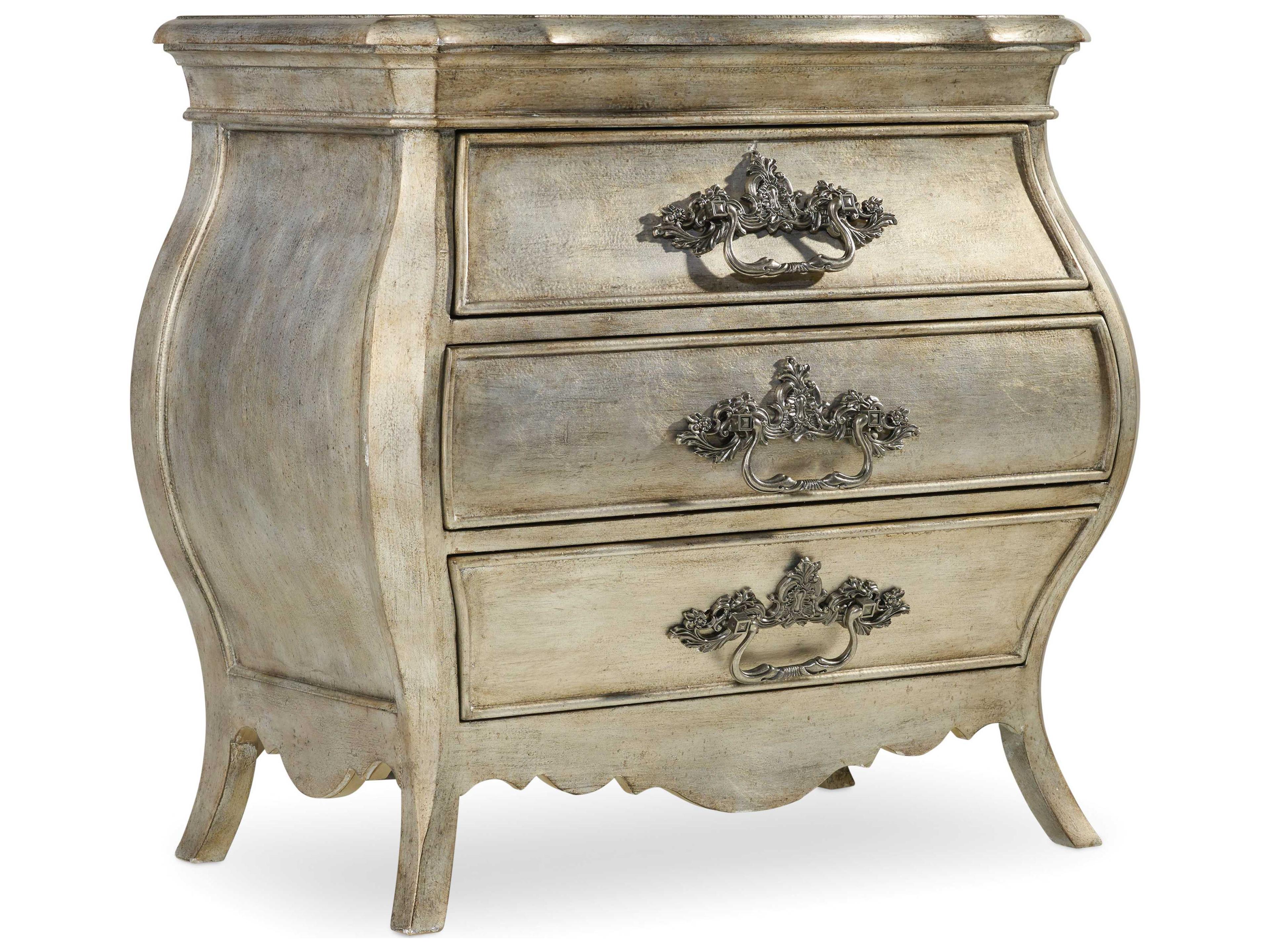 Sanctuary 3-Drawer Bombe Nightstand in Bardot Silver Leaf