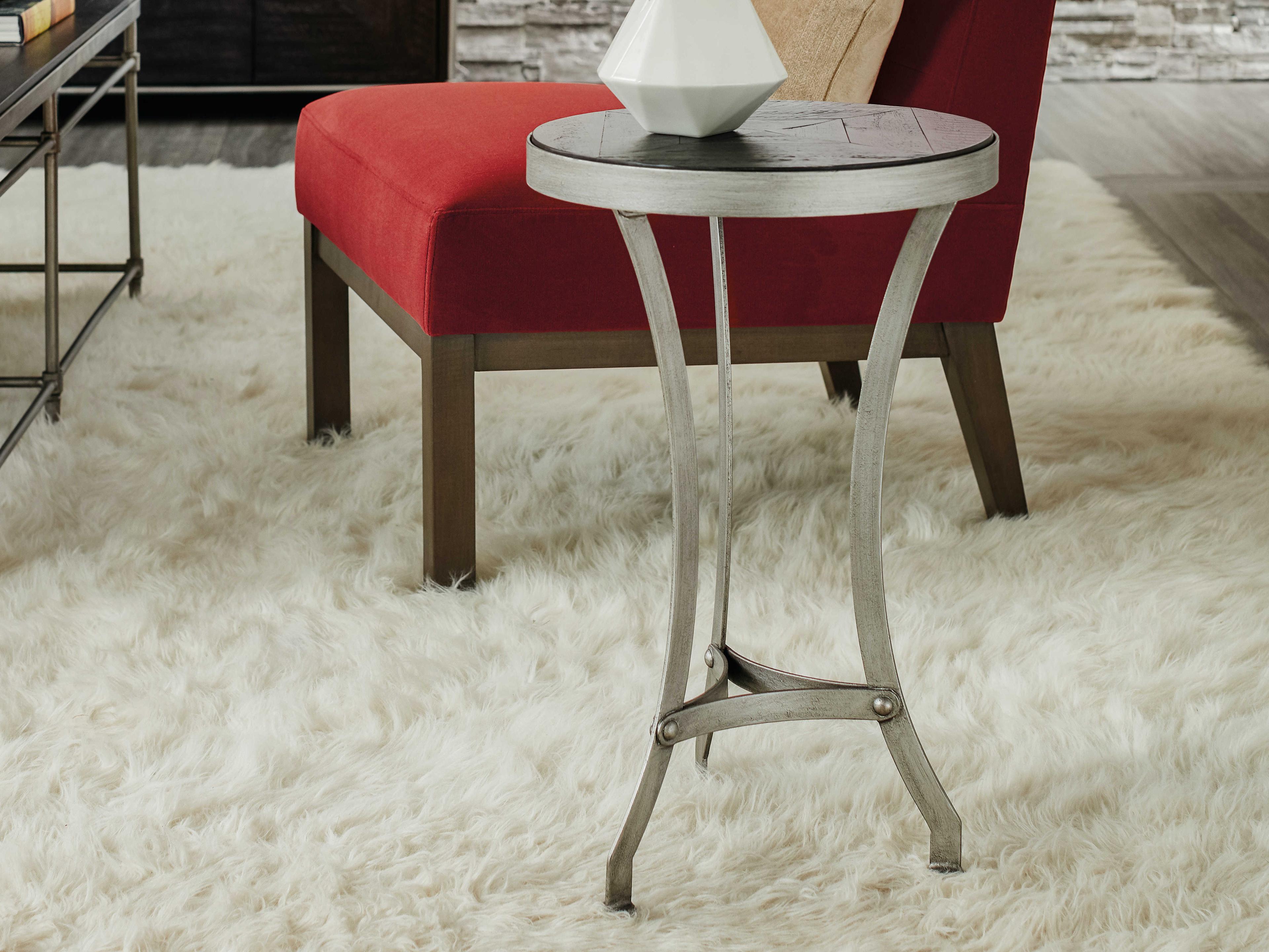 Luxecor Heritage Round Wood Black Brushed Pewter End Table