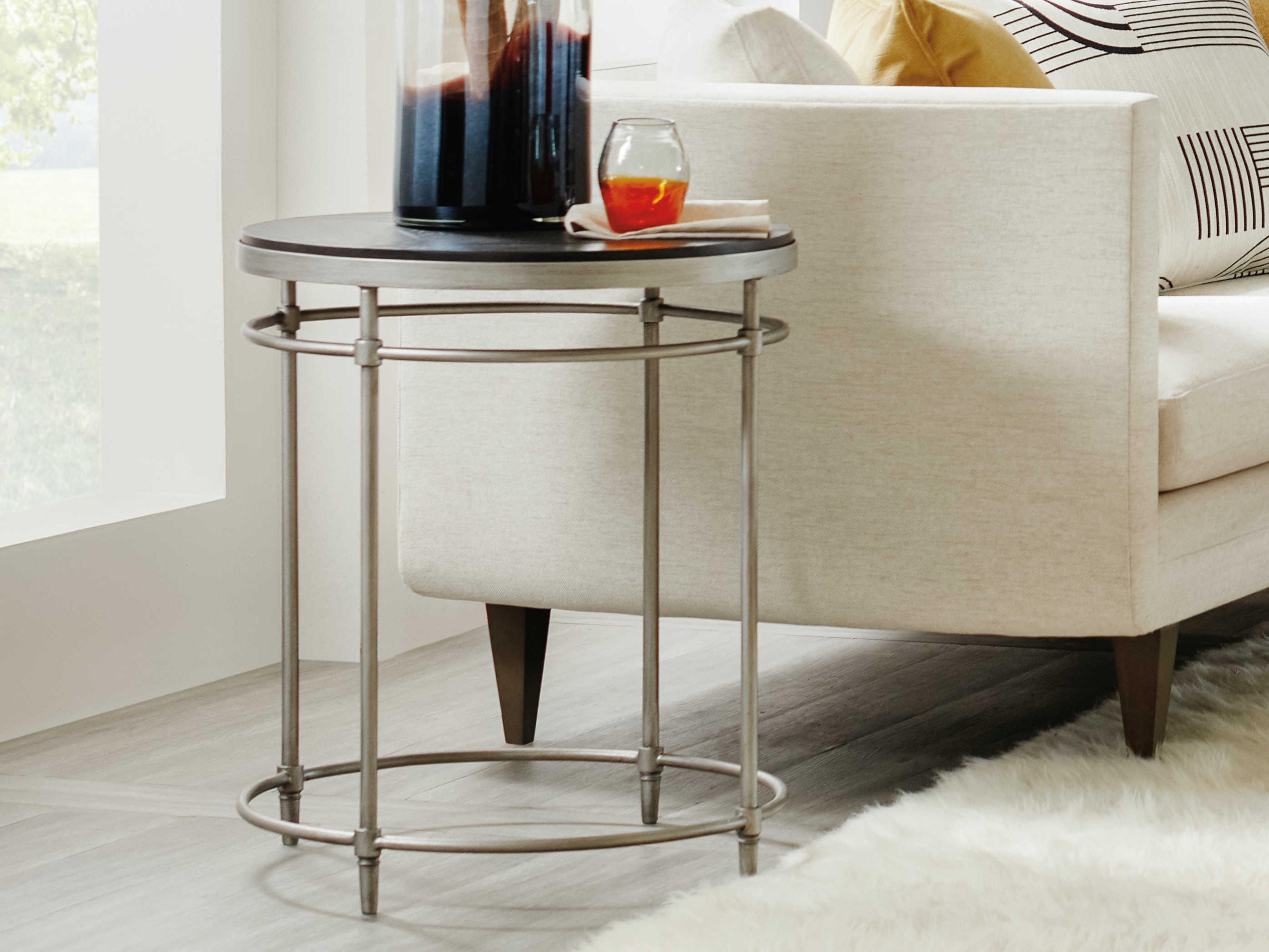 Luxecor Heritage Round Wood Black Brushed Pewter End Table