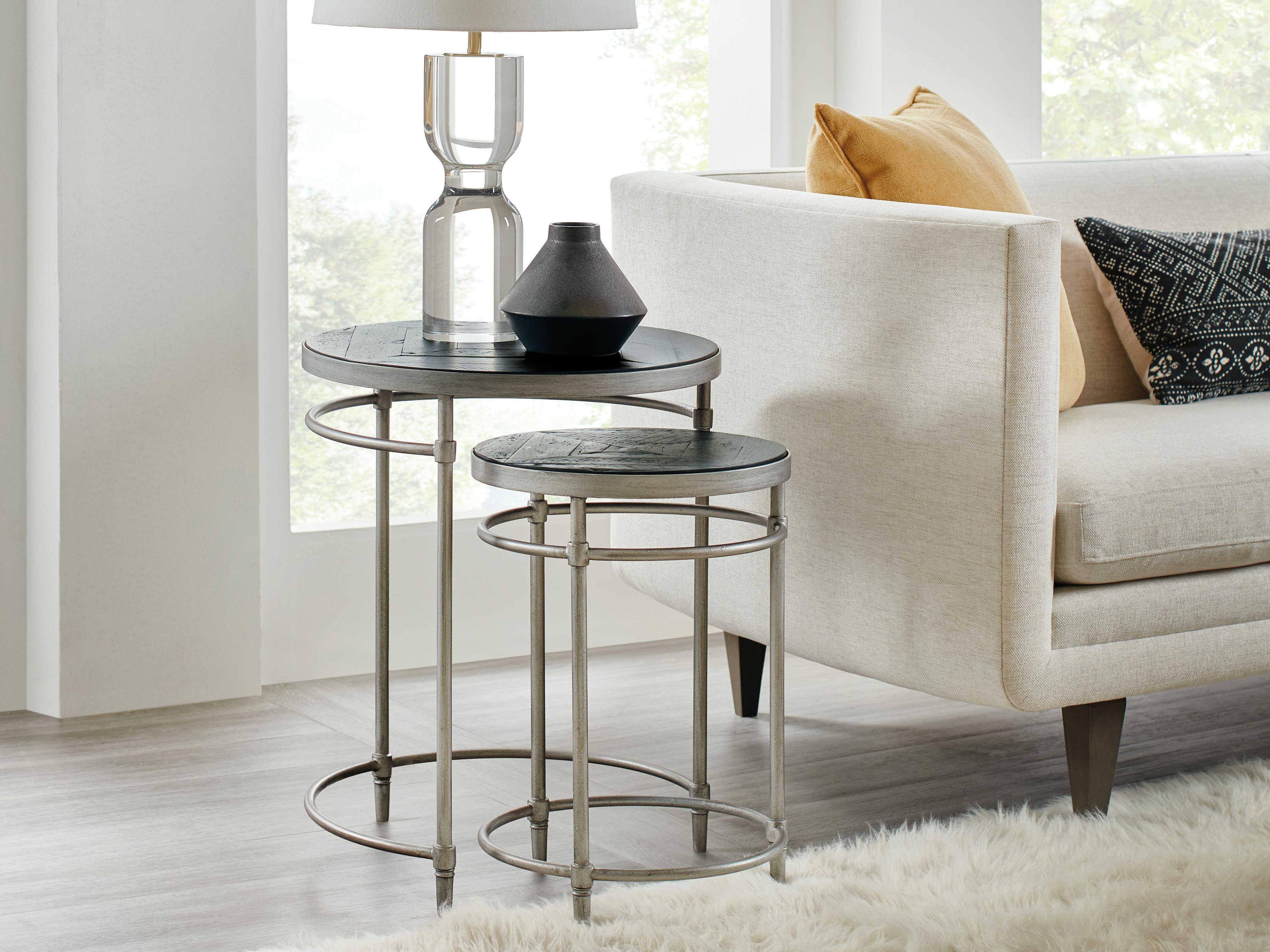 Luxecor Heritage Round Wood Black Brushed Pewter End Table