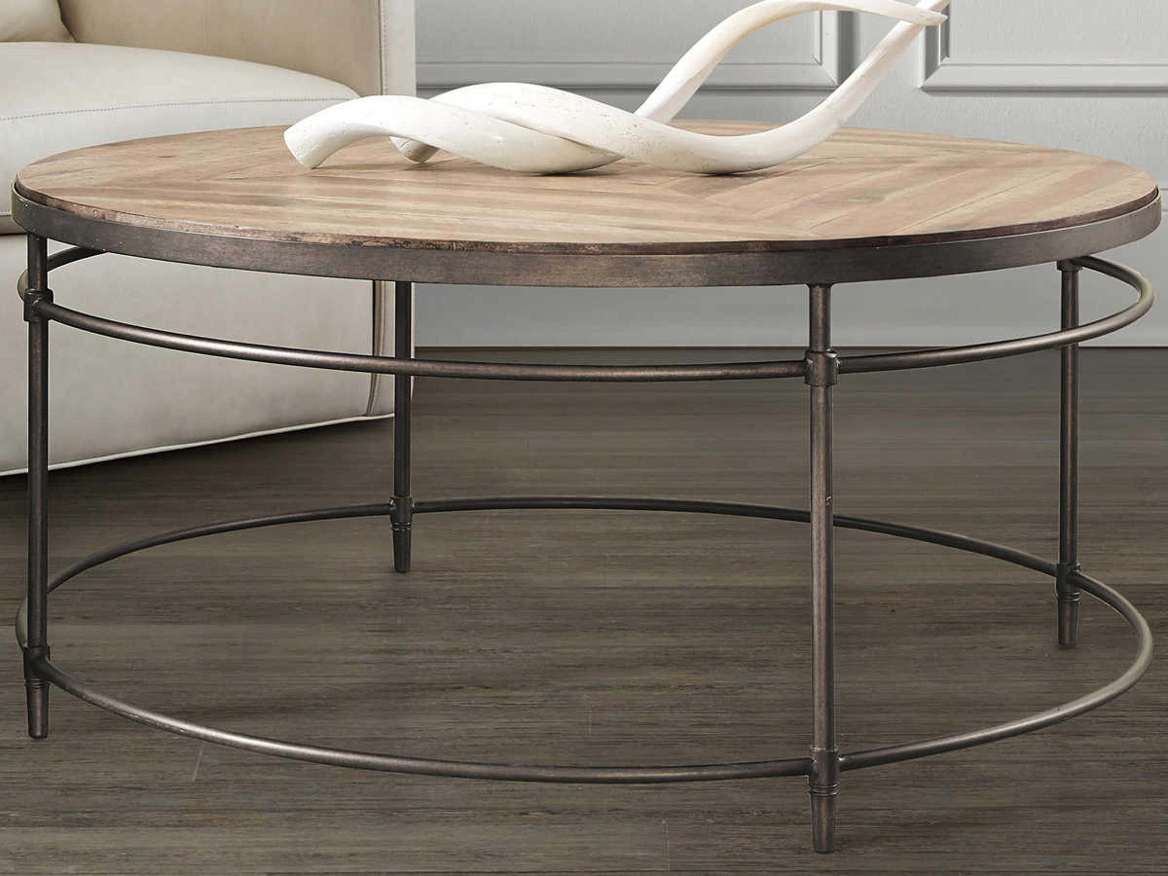 Luxecor Heritage Round Wood Light Natural Antique Bronze Cocktail Table