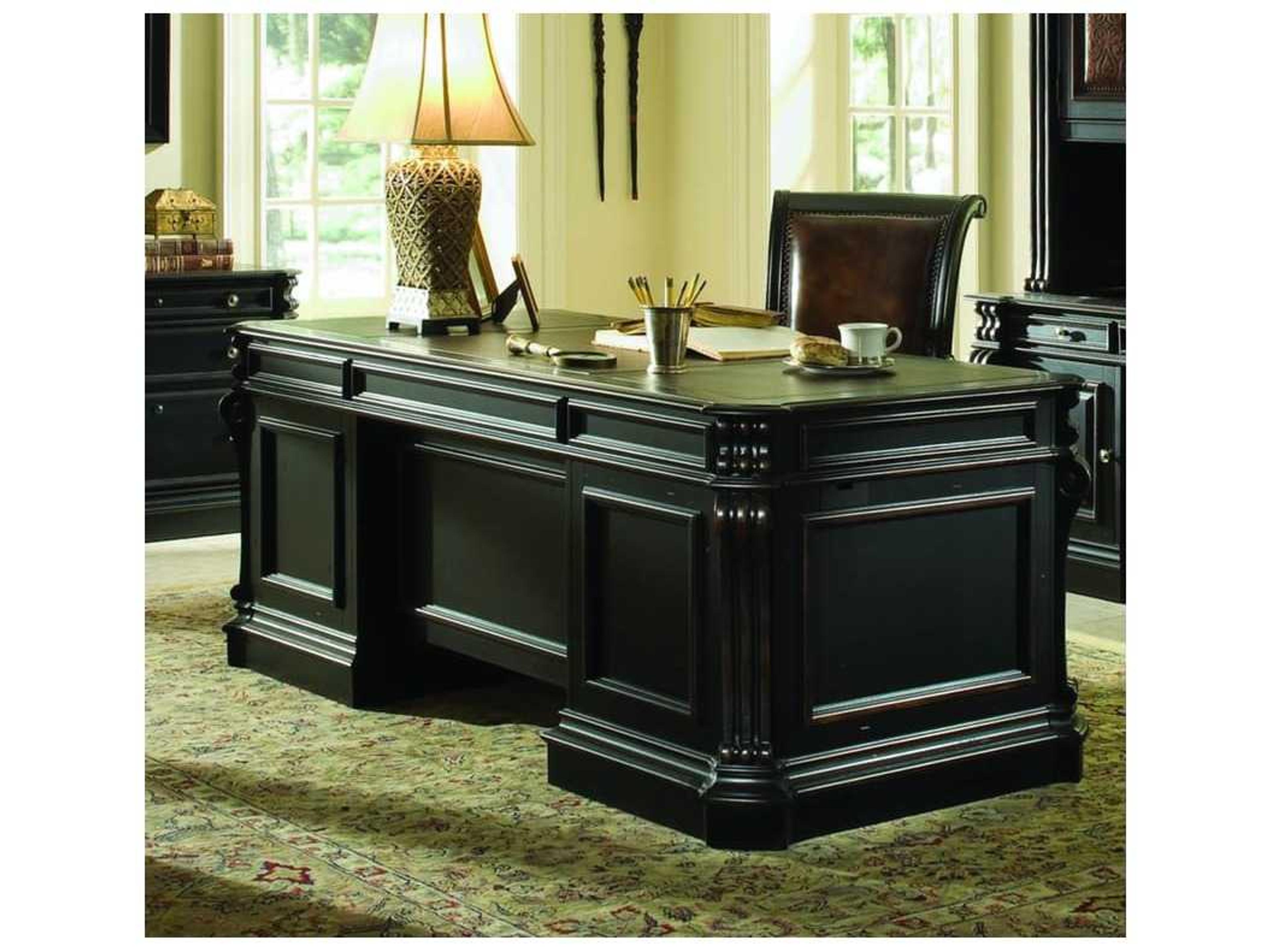 Telluride Black Hardwood Executive Desk with Wood Panels