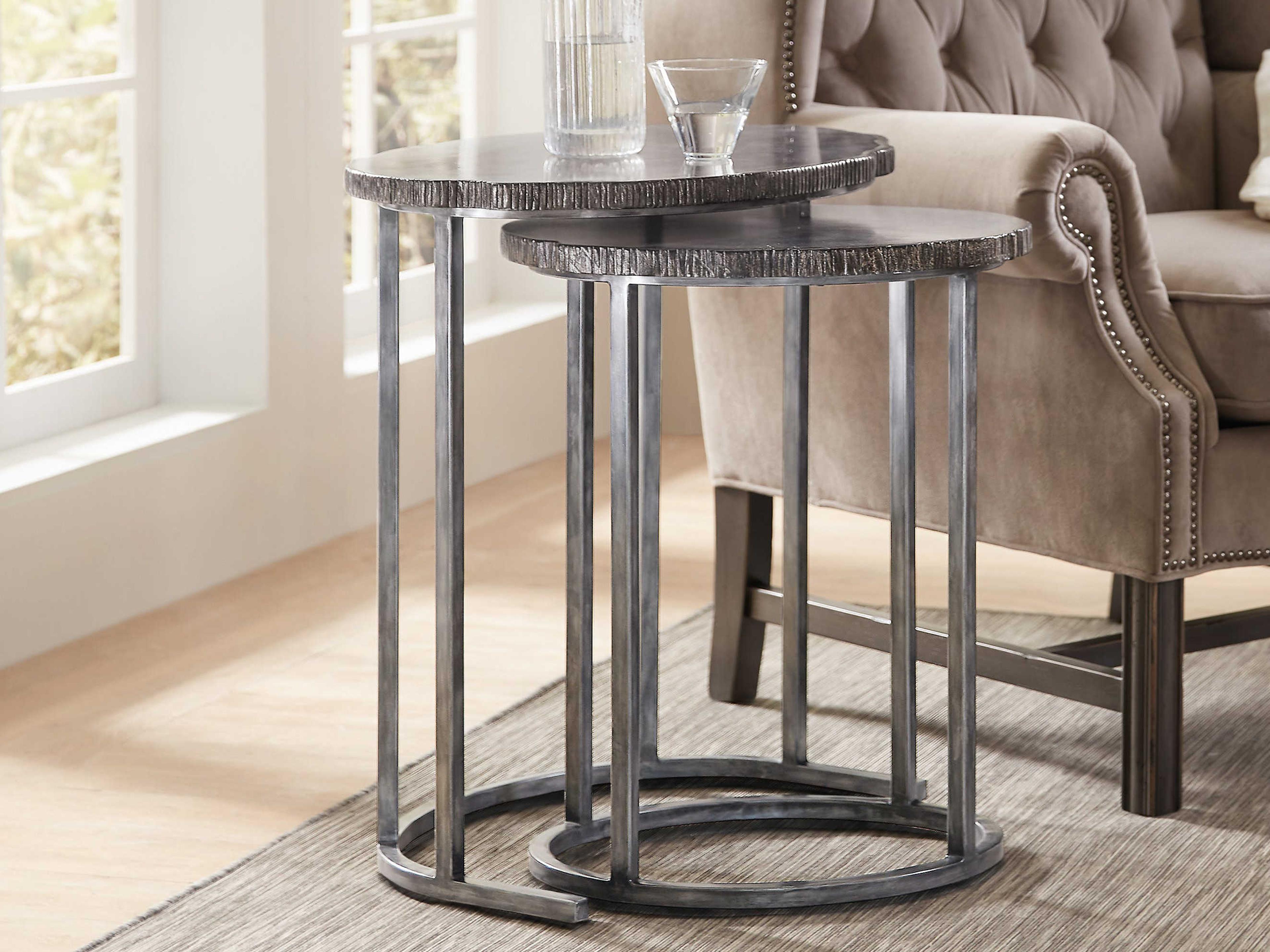 Hooker Furniture Nesting Oval Stone Brass Lacquer End Table