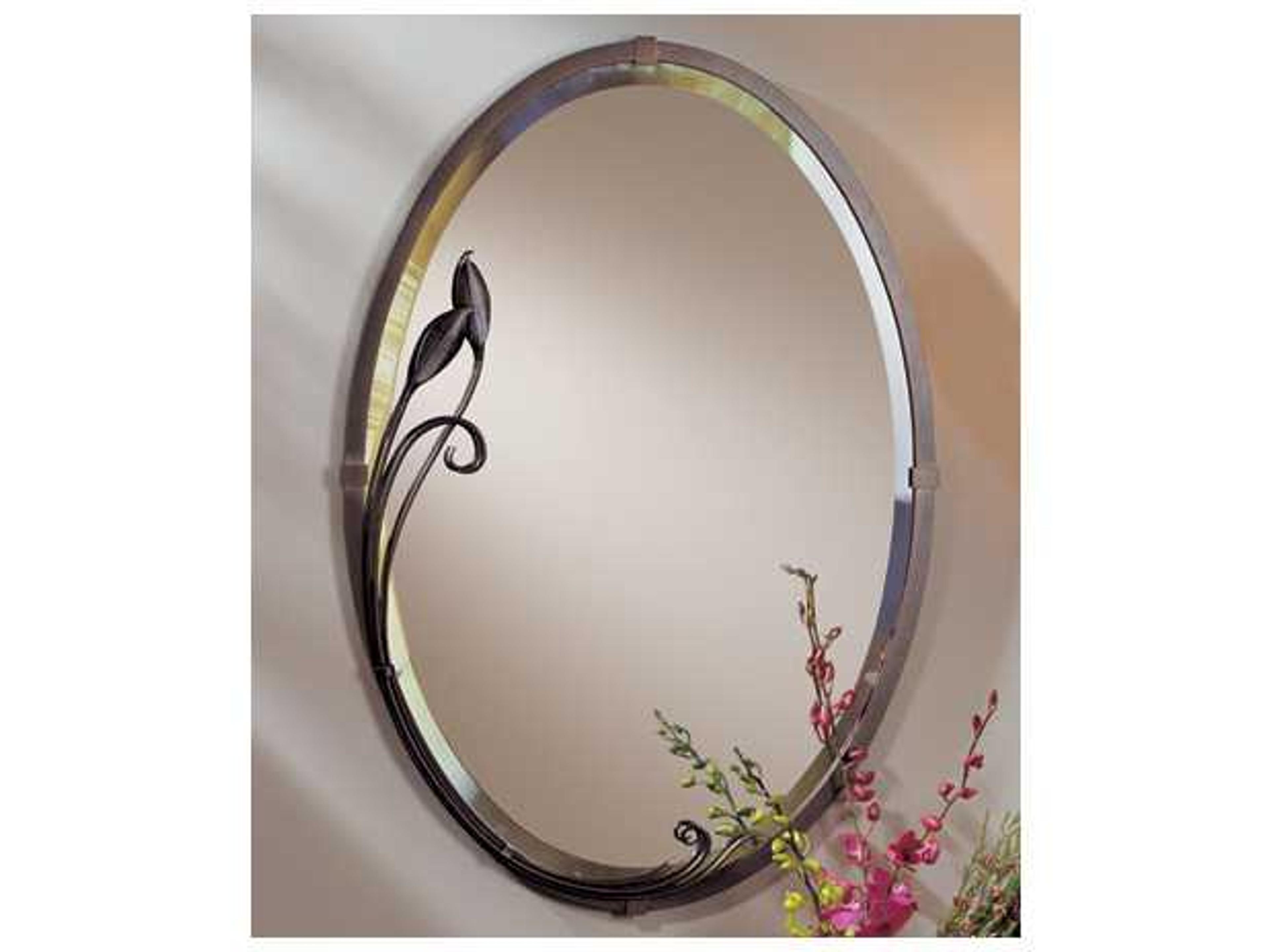 Beveled Oval Mirror with Leaf Wall Accent