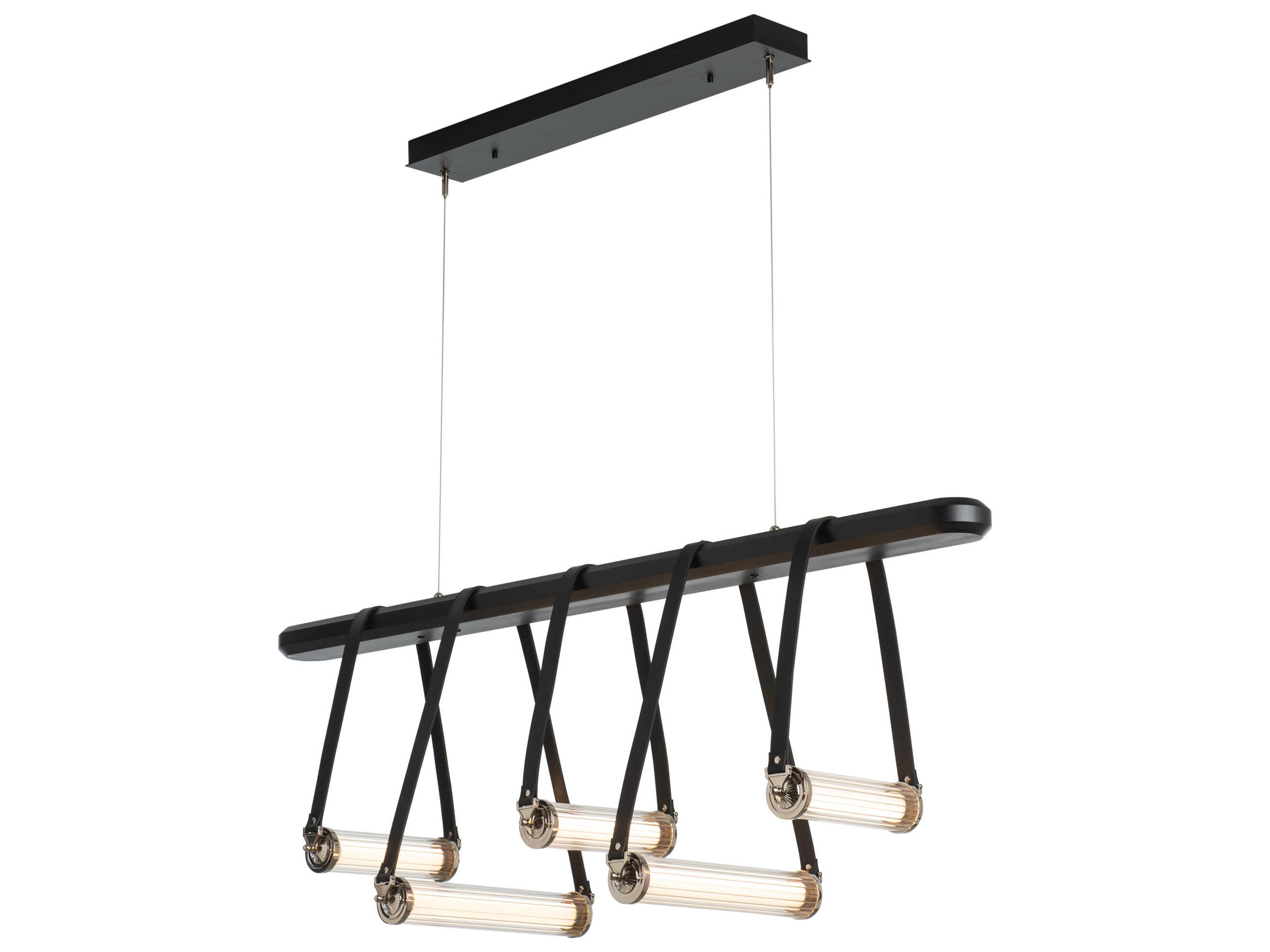 York Linear Pendant Light with Leather and Wood Accents