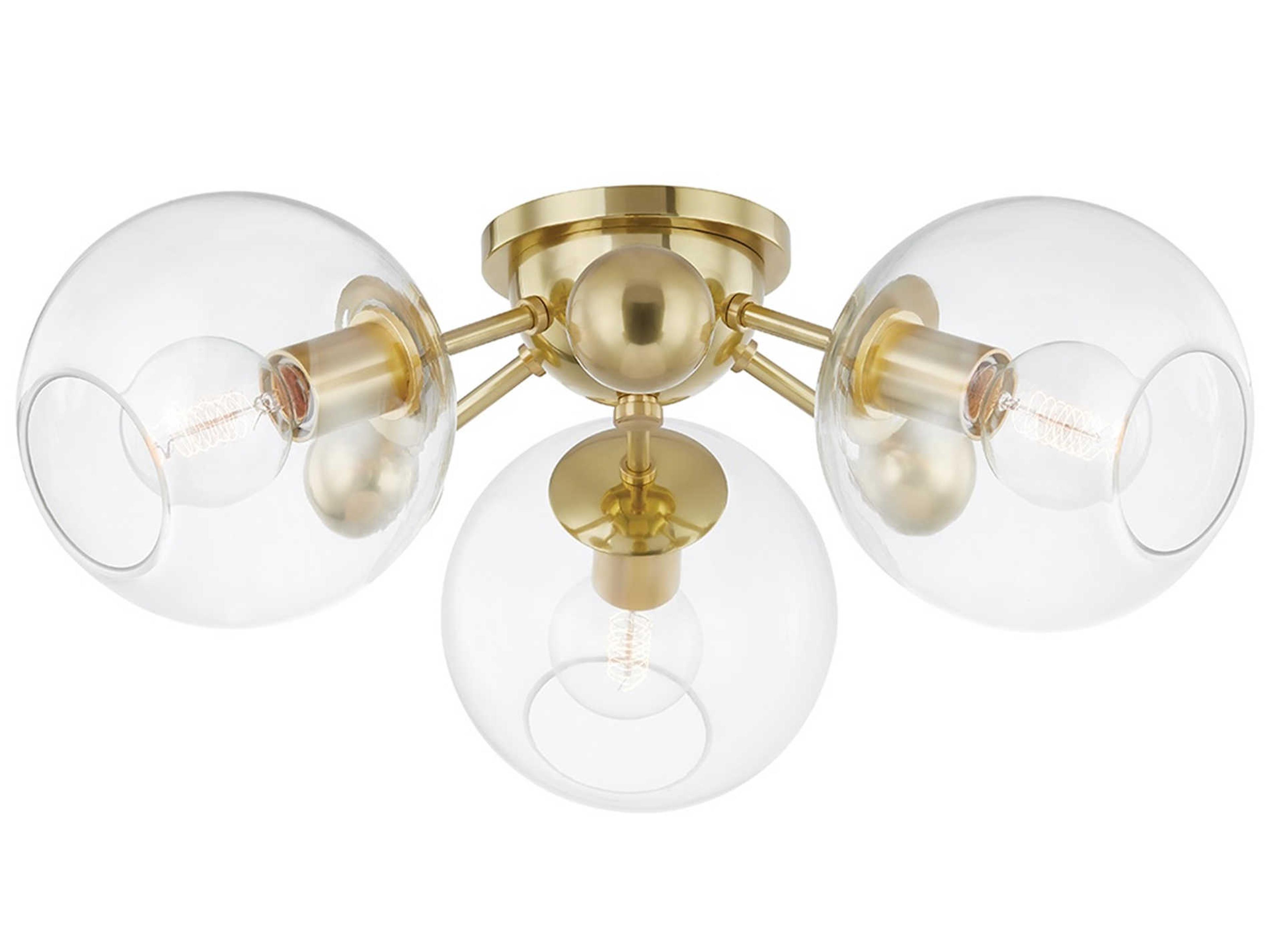 Abbott 3-Light Aged Brass Glass Globe Semi Flush Mount