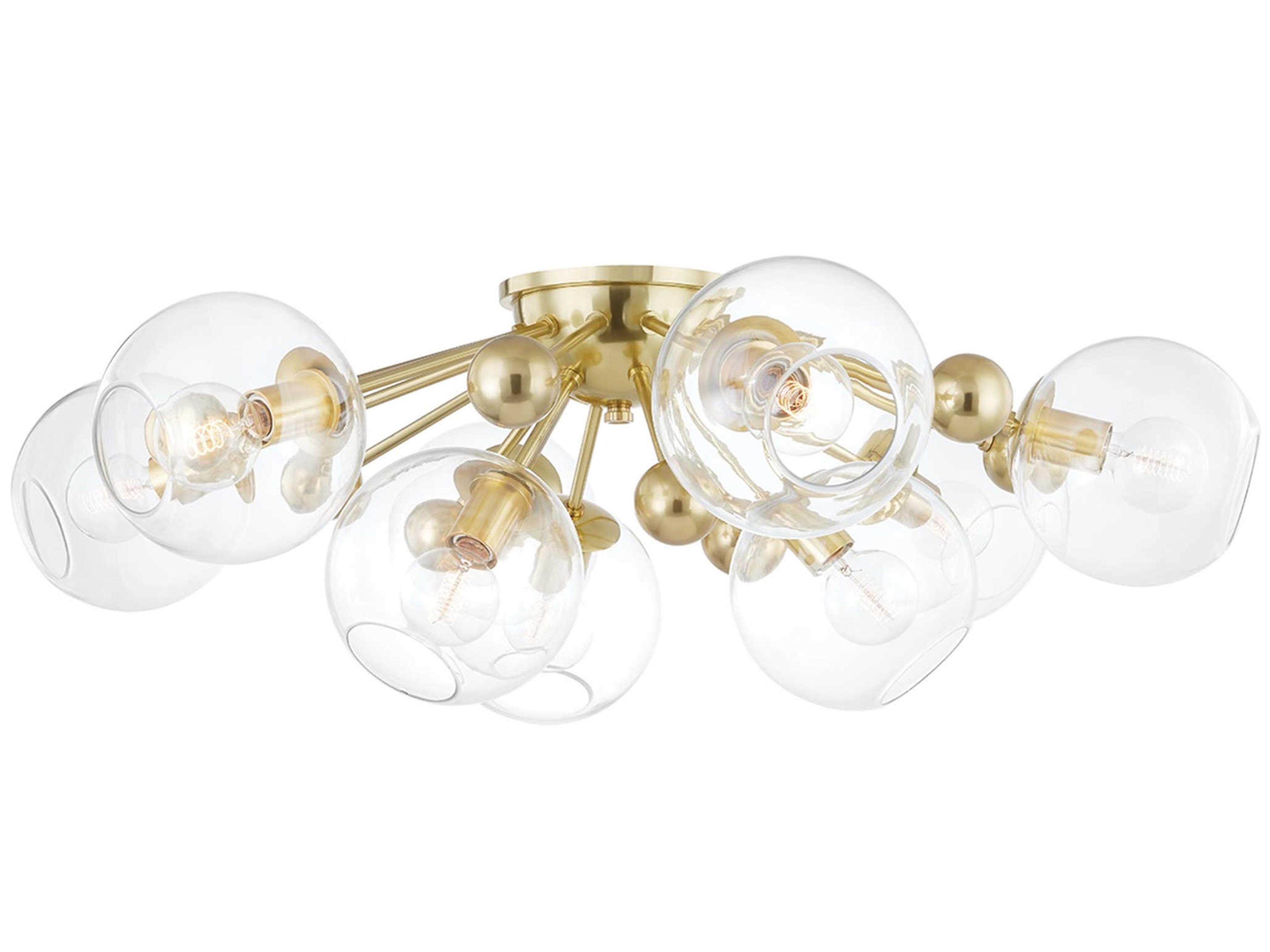 Abbott 9-Light Aged Brass Glass Globe Round Semi Flush Mount