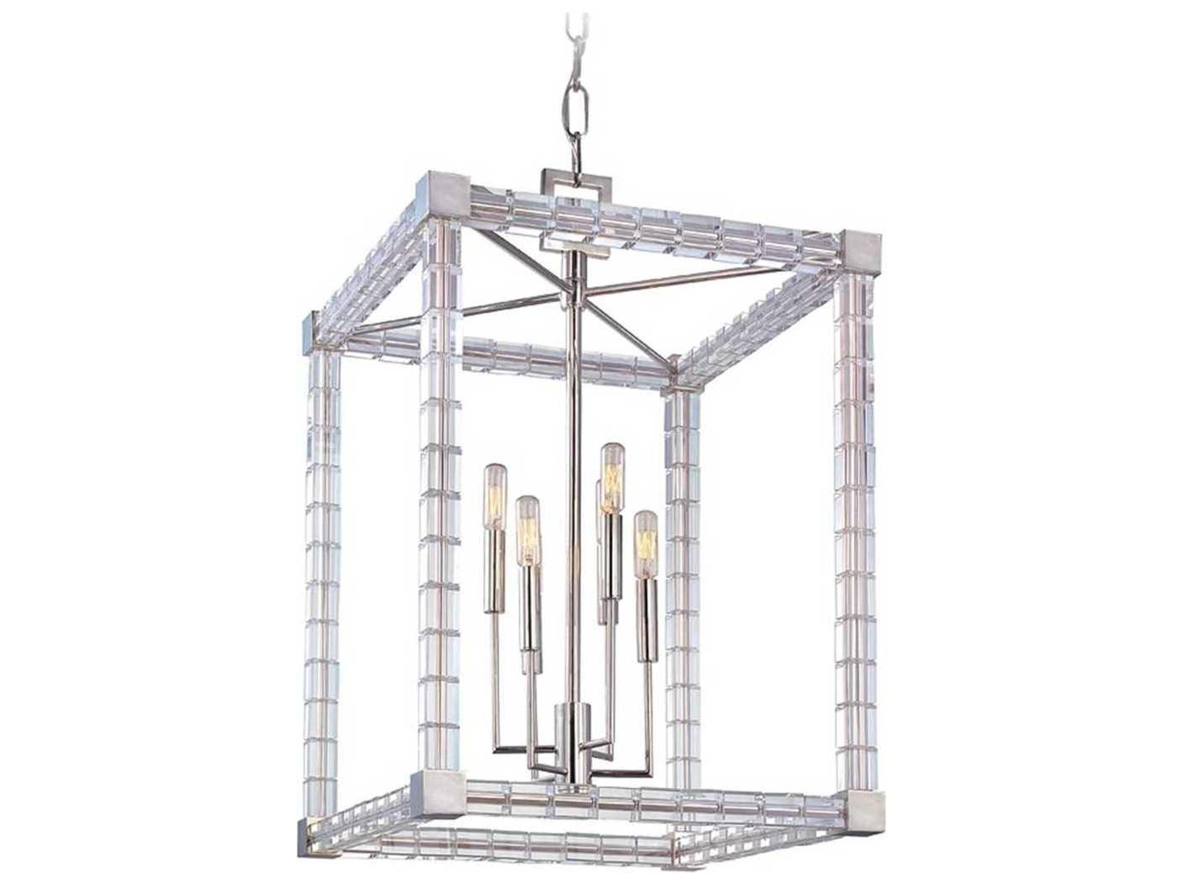 Alpine 6-Light Polished Nickel Crystal Glass Candelabra Geometric Chandelier
