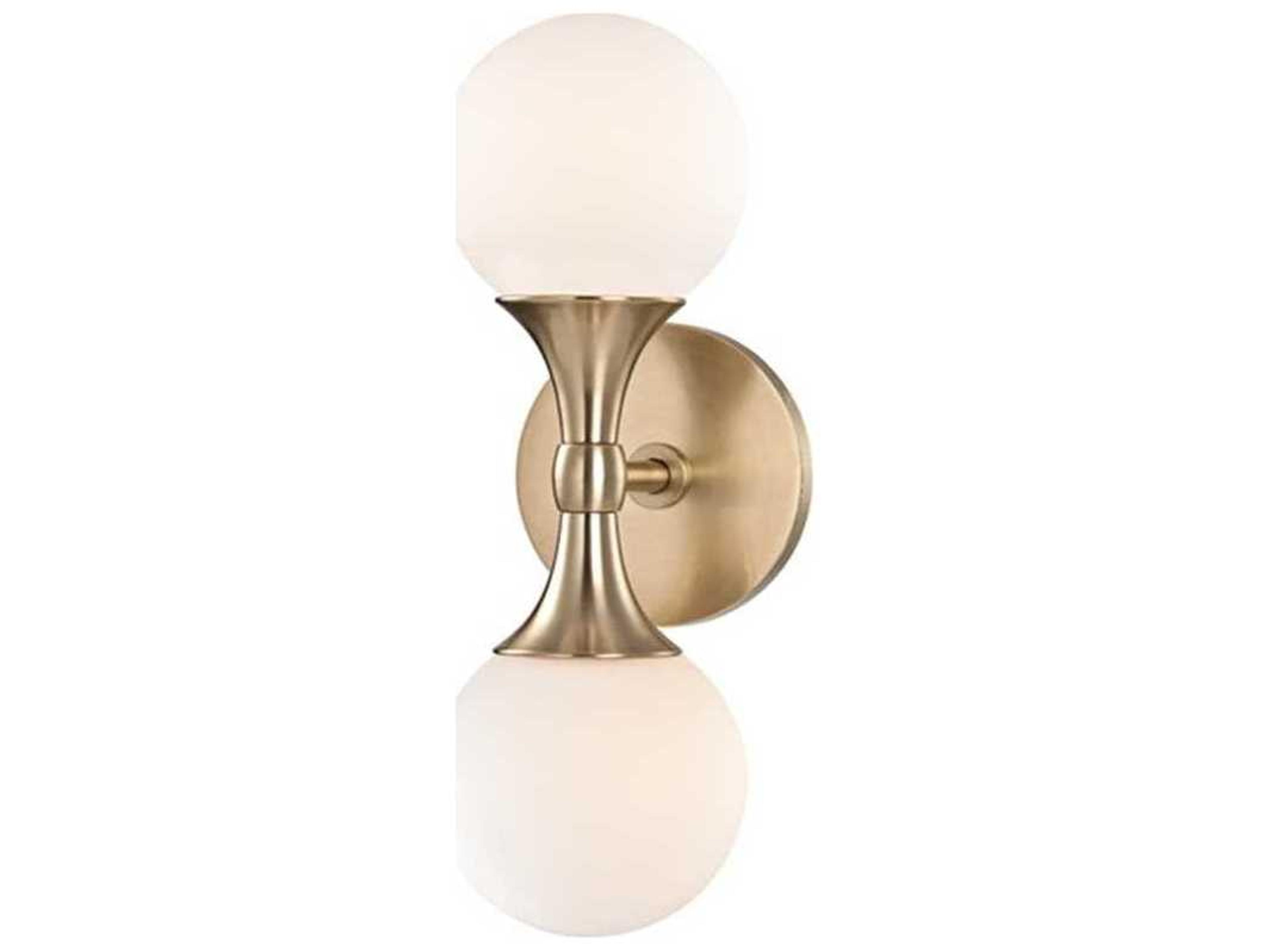 Astoria 2-Light Aged Brass Off White Glass LED Wall Sconce