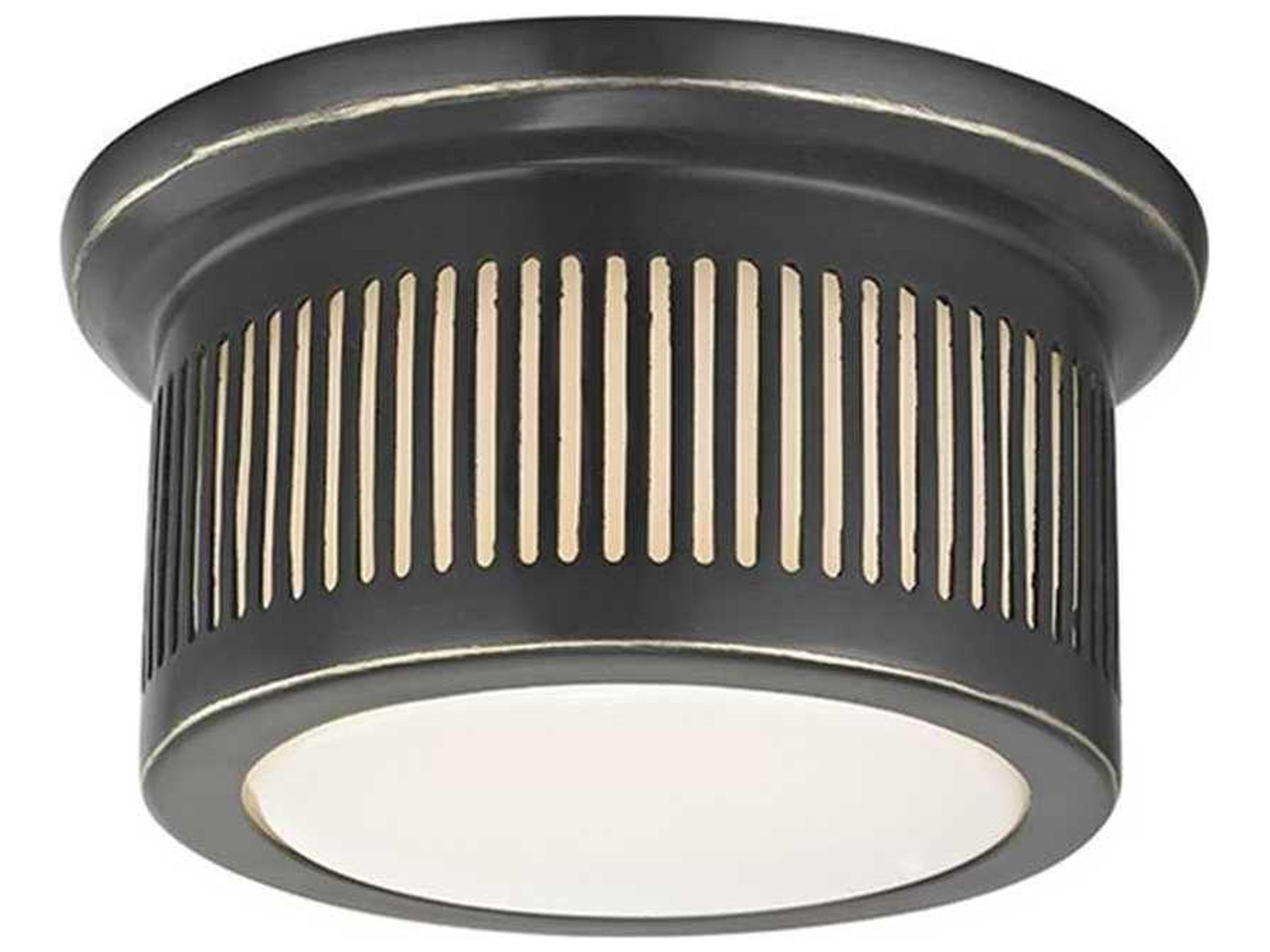 Bangor 1-Light Old Bronze White Glass LED Drum Flush Mount