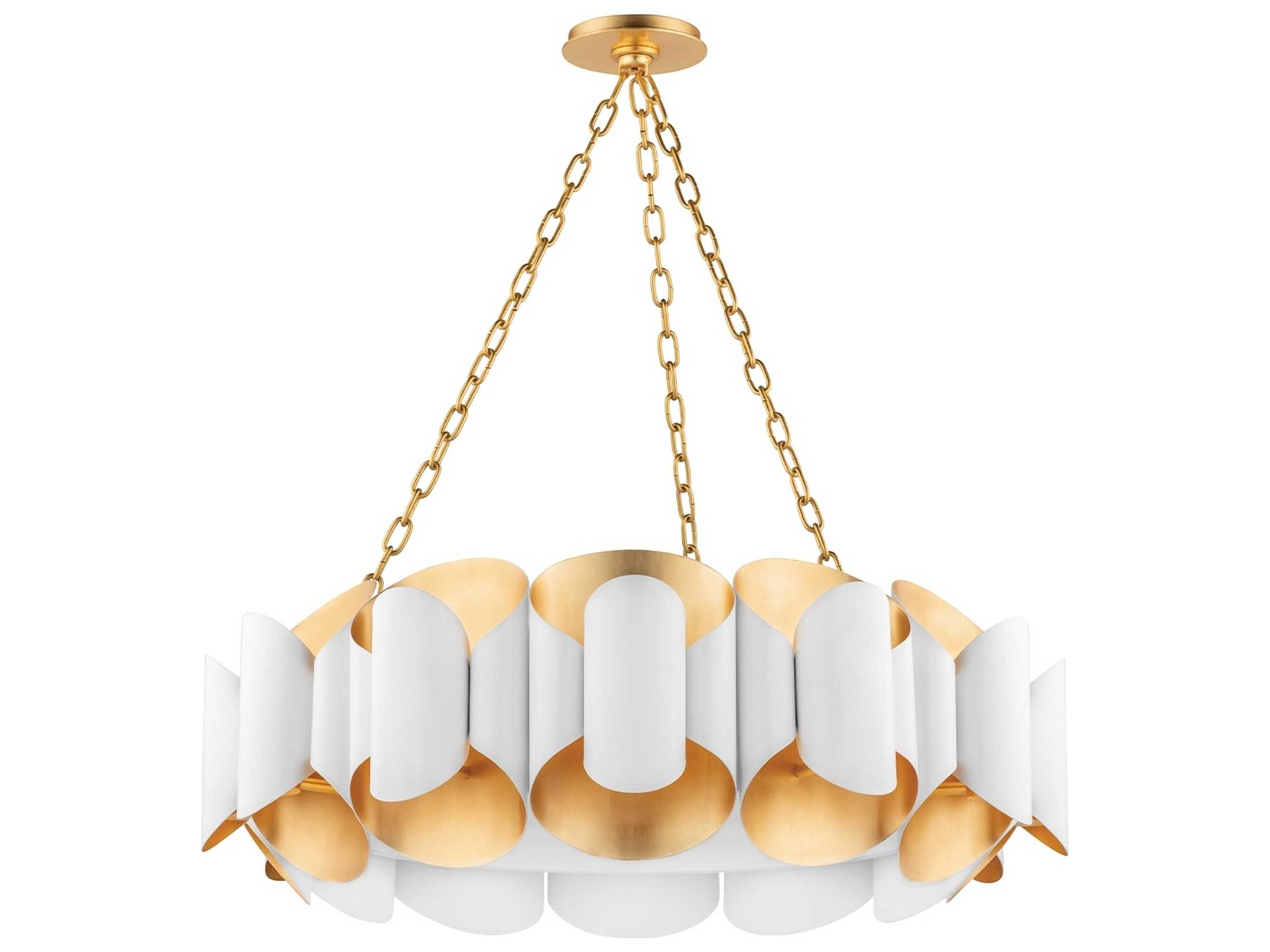 Hudson Valley Banks 12-Light Gold Leaf White Round Pendant