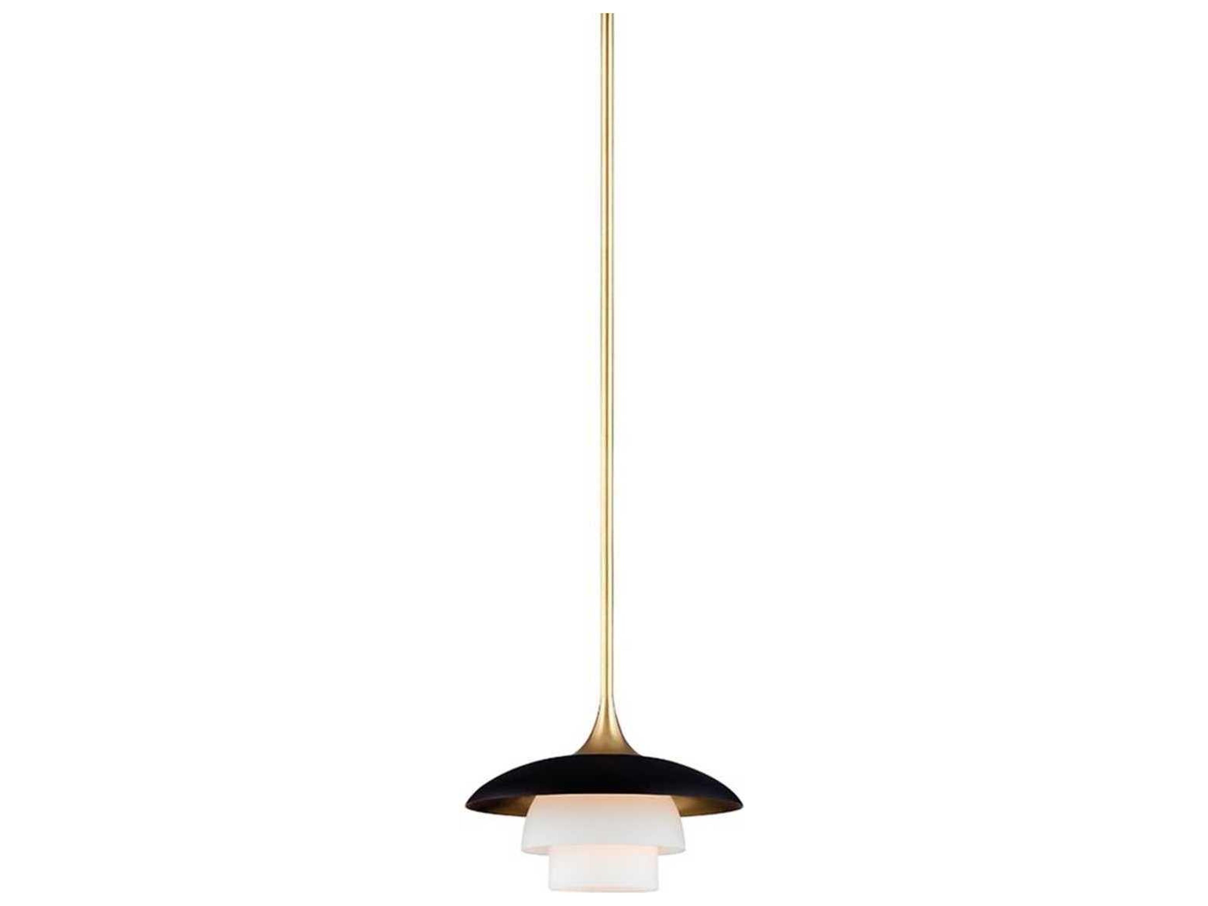 Barron 1-Light Aged Brass Black White Glass Round Mini Pendant