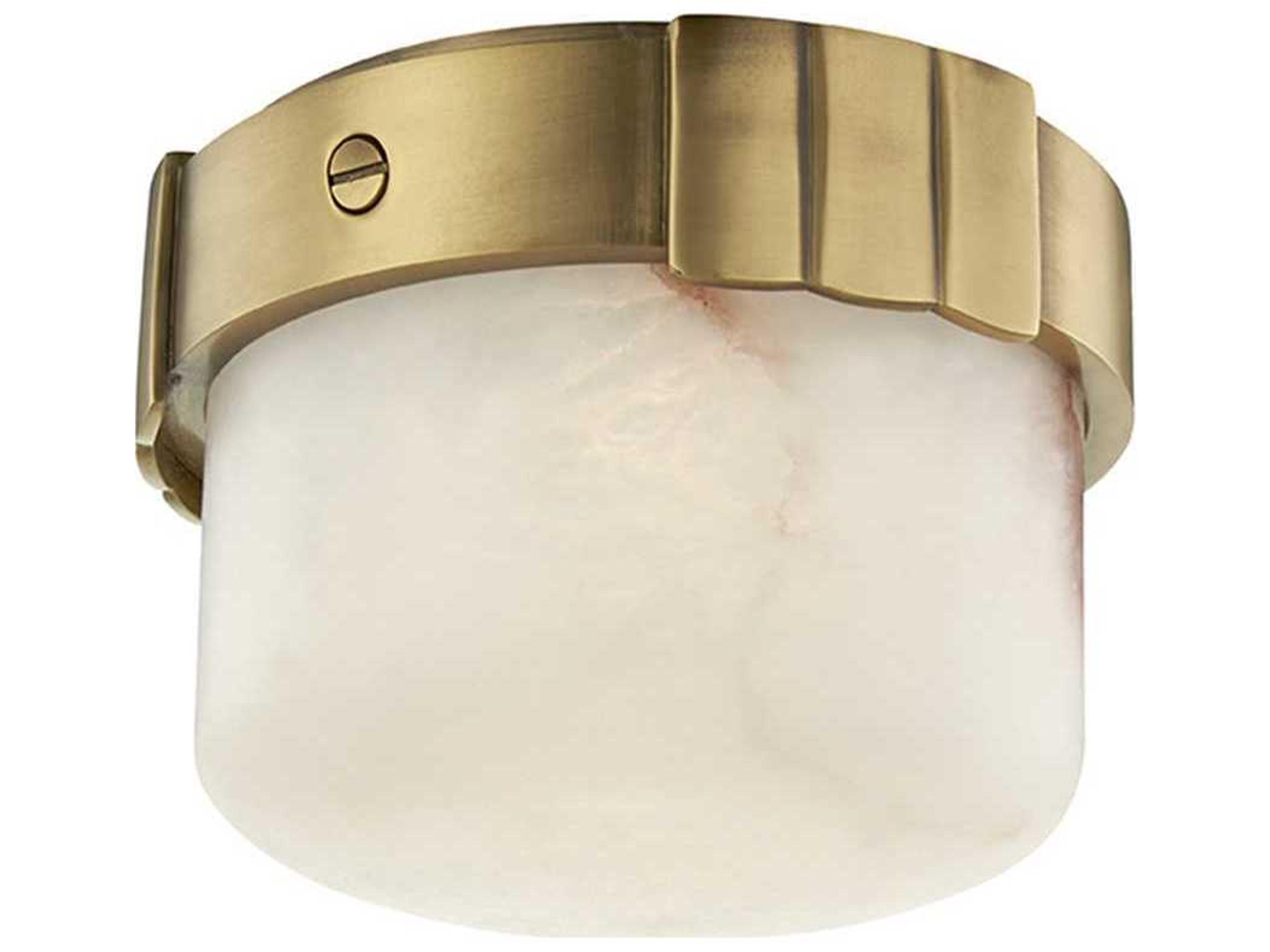 Beckett 1-Light Aged Brass White Glass LED Drum Round Flush Mount