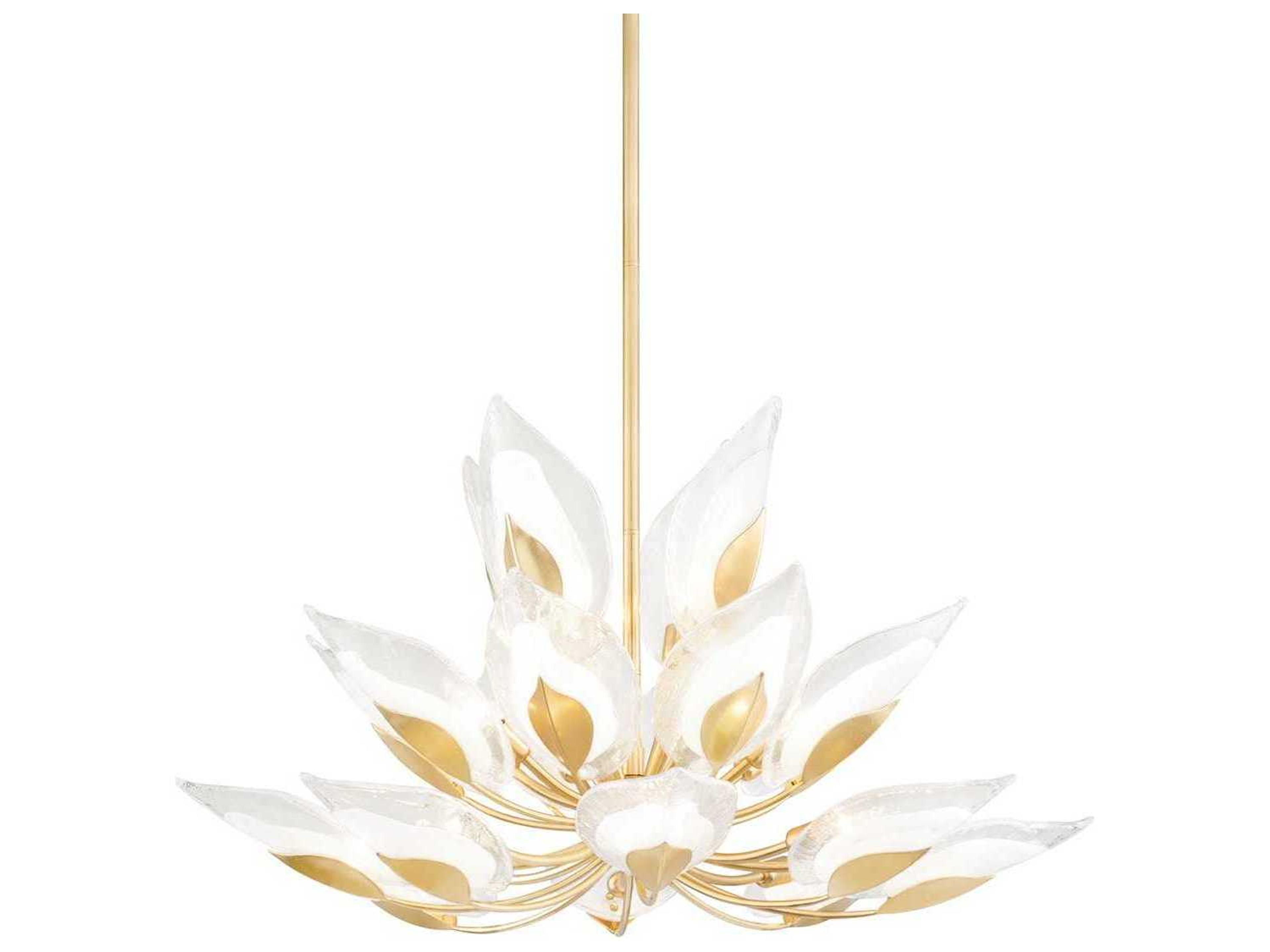 Blossom 20-Light Gold Leaf Glass Candelabra Round Tiered Chandelier