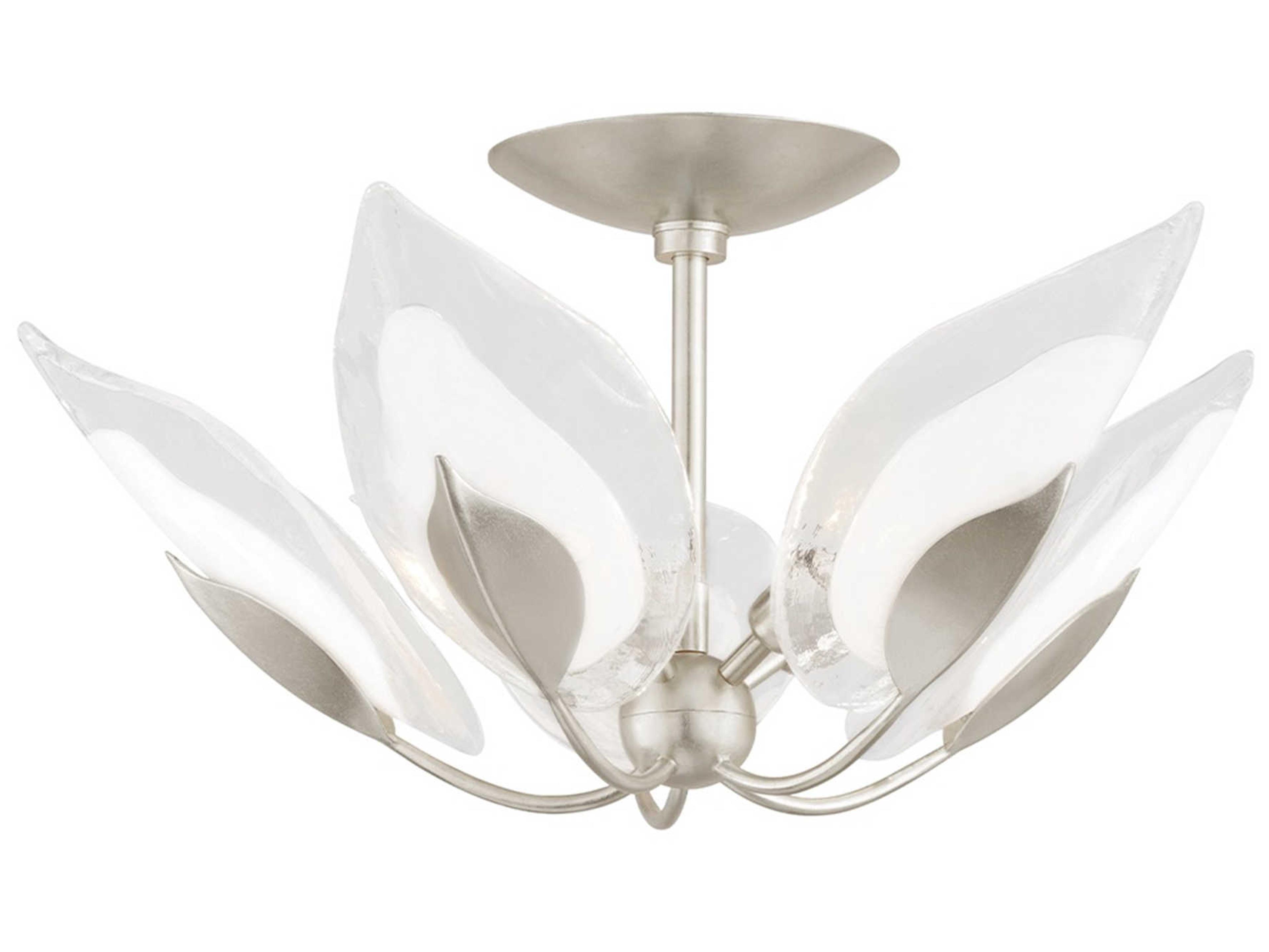 Blossom 5-Light Silver Leaf Glass Round Semi Flush Mount