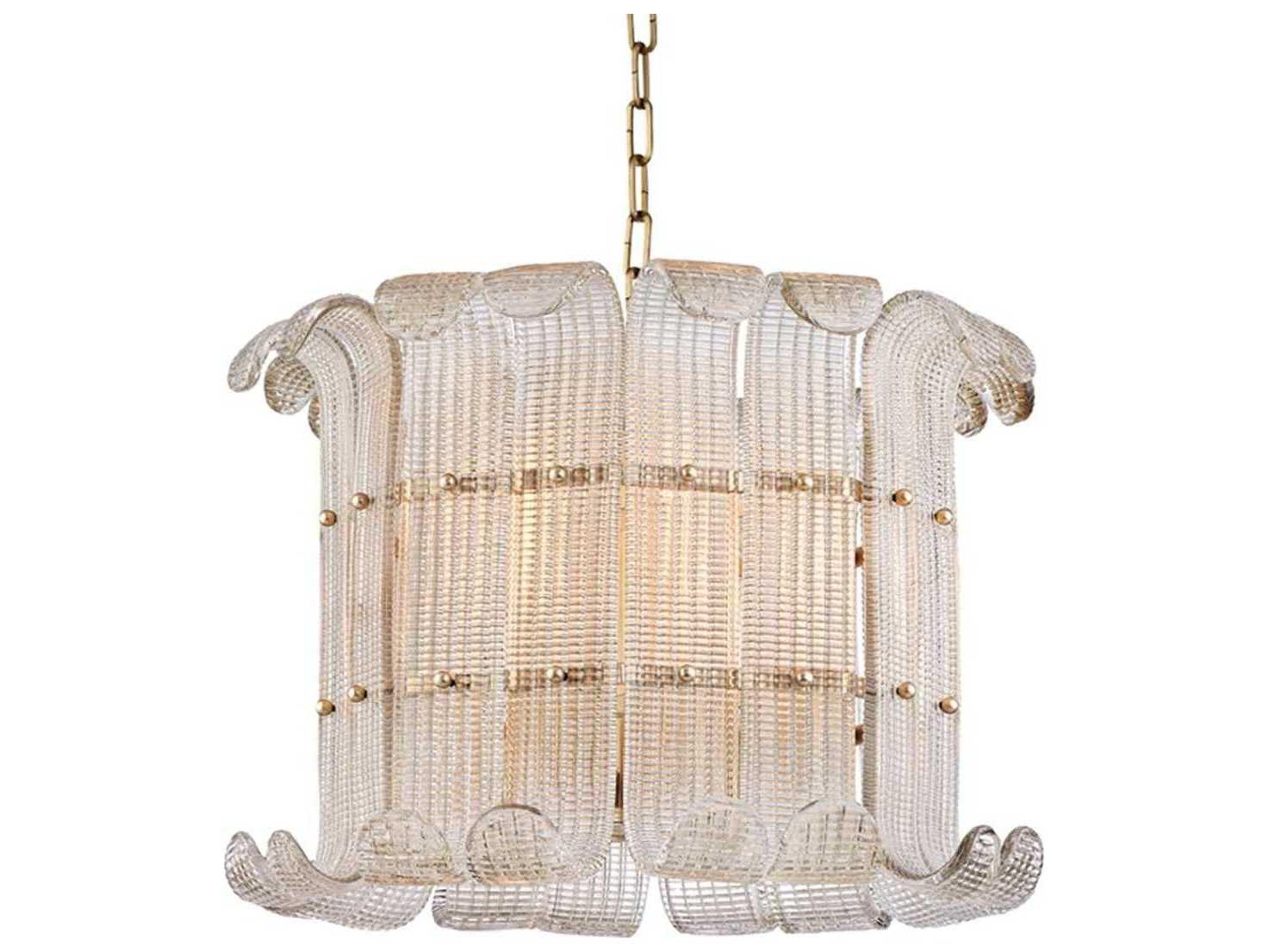 Brasher 8-Light Aged Brass Glass Drum Pendant