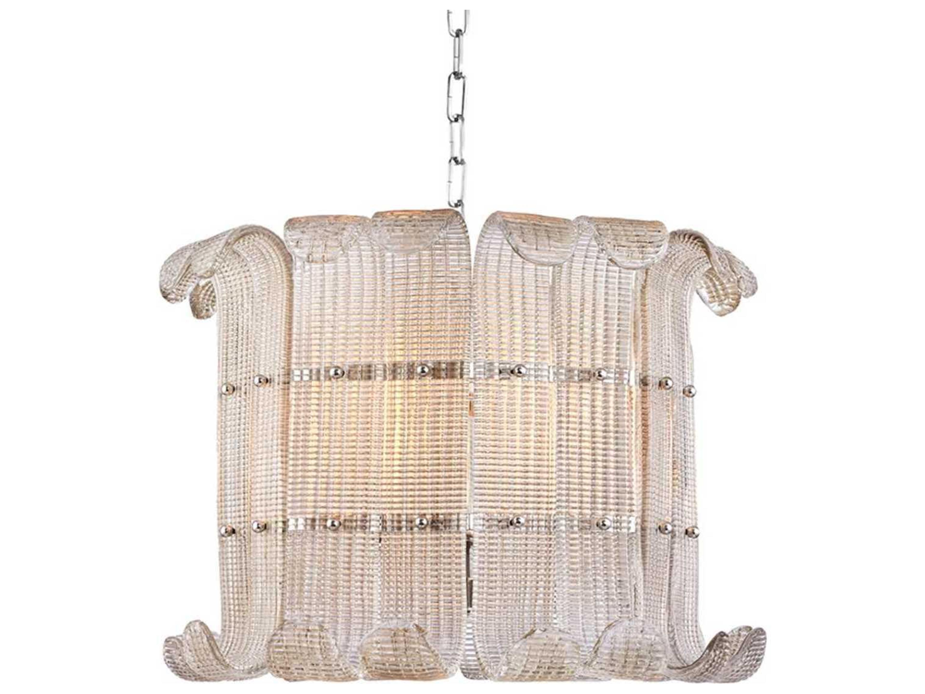 Brasher 8-Light Polished Nickel Glass Drum Pendant