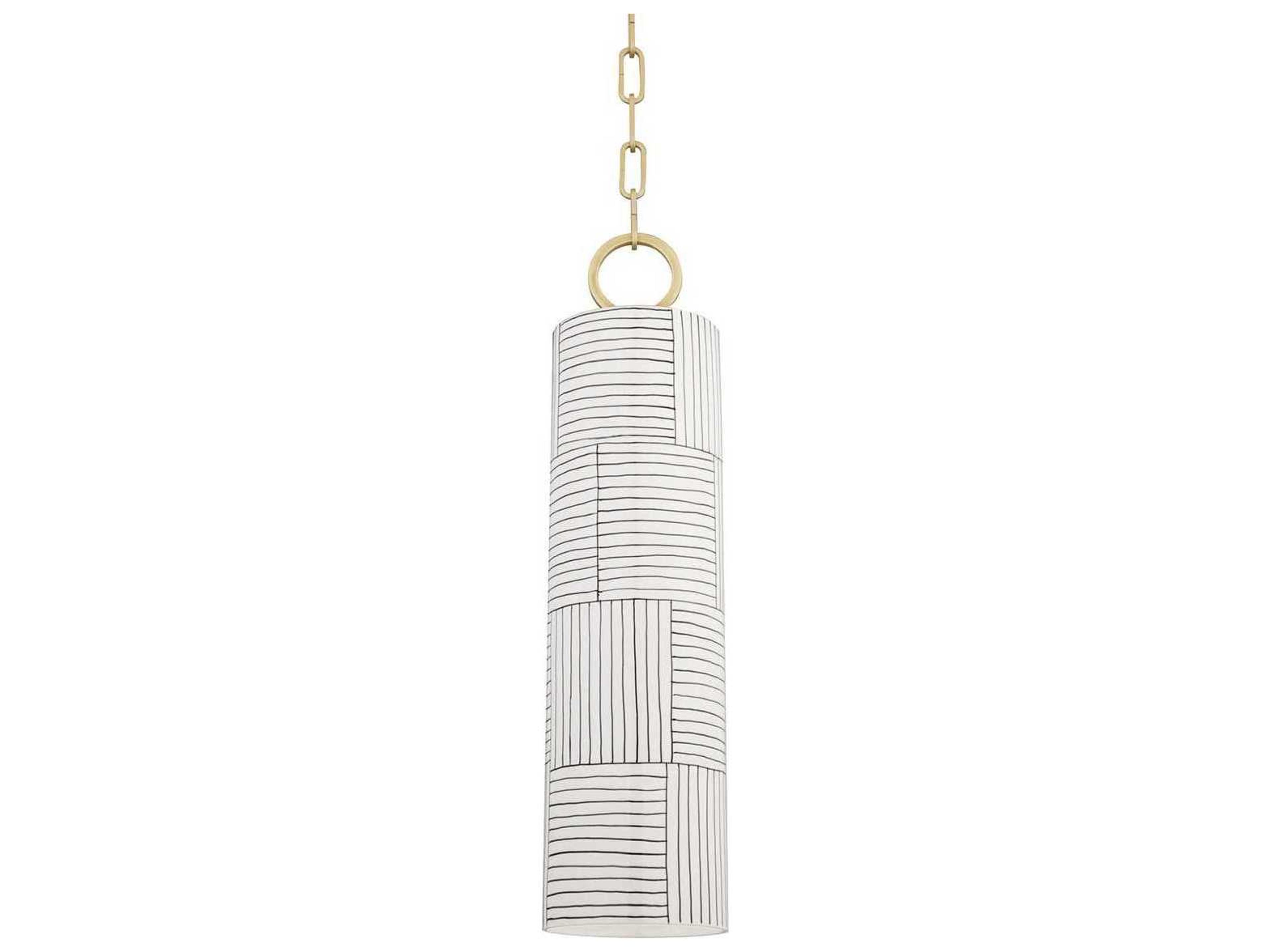 Brookville 1-Light Aged Brass Stipe Combo White Cylinder Mini Pendant