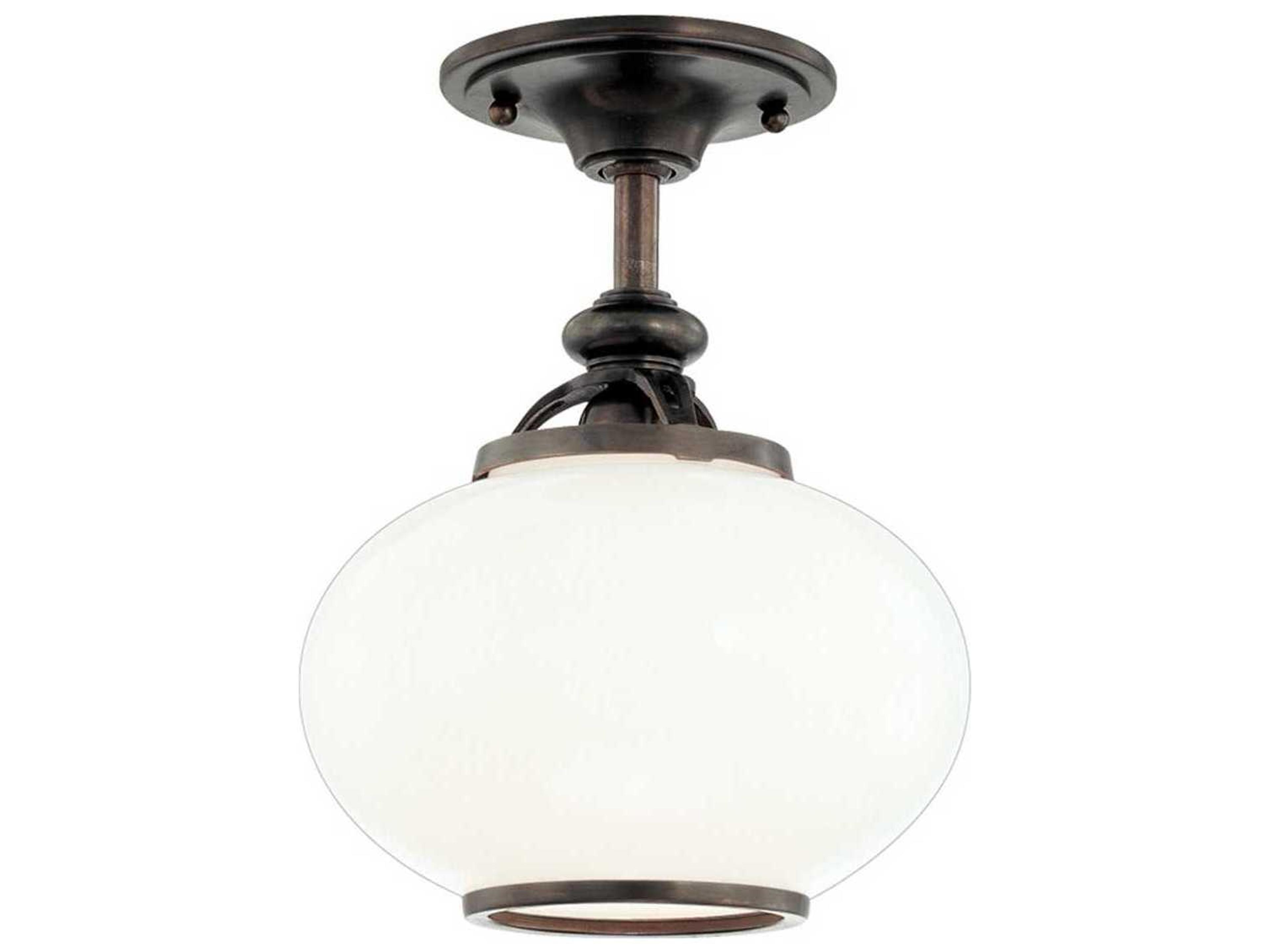 Hudson Valley Canton 1-Light Old Bronze Yellow Glass Round Semi Flush Mount