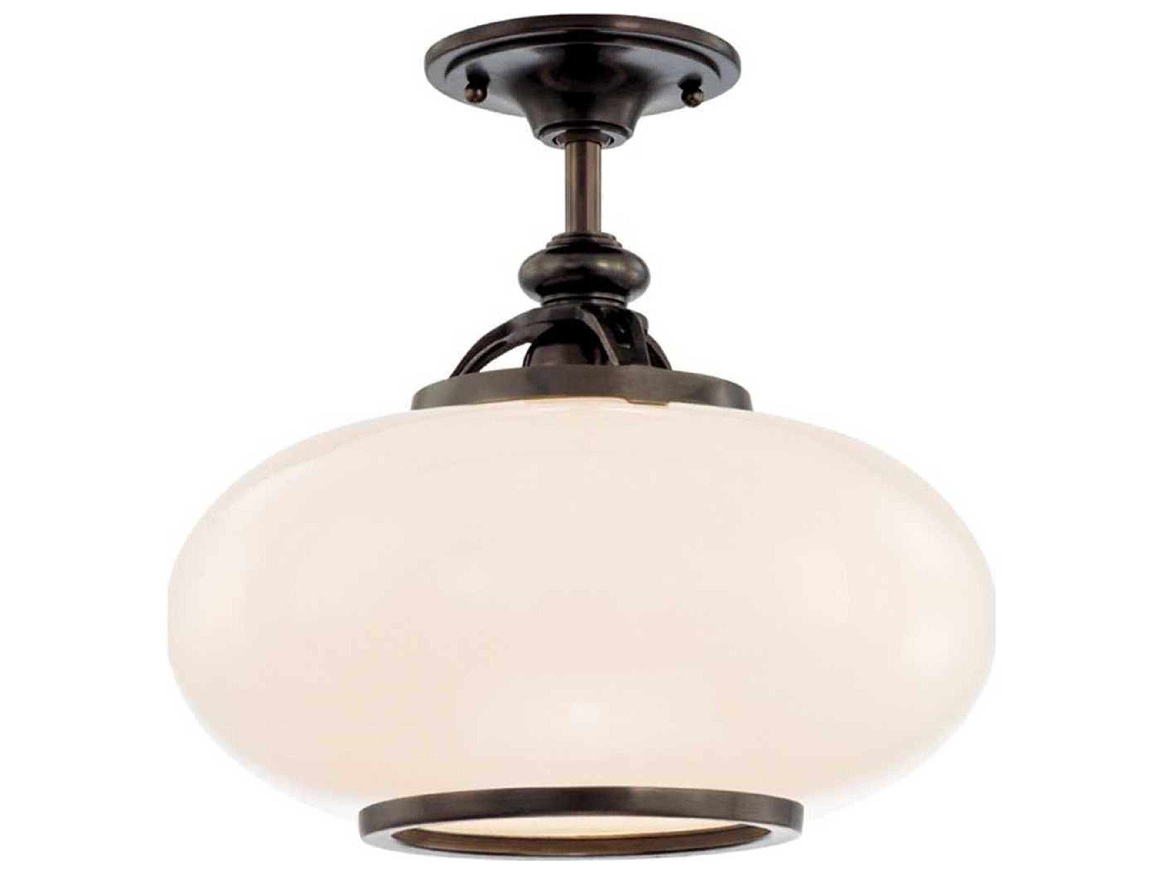 Canton 1-Light Old Bronze Yellow Glass Globe Round Semi Flush Mount