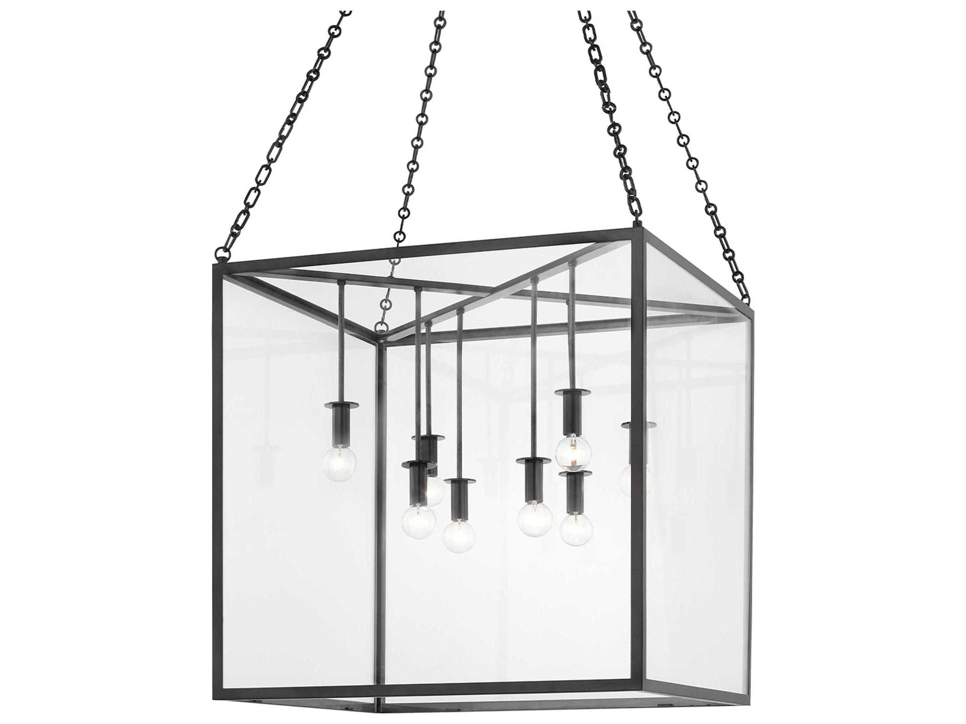 Catskill 8-Light Aged Iron Black Glass LED Candelabra Linear Chandelier