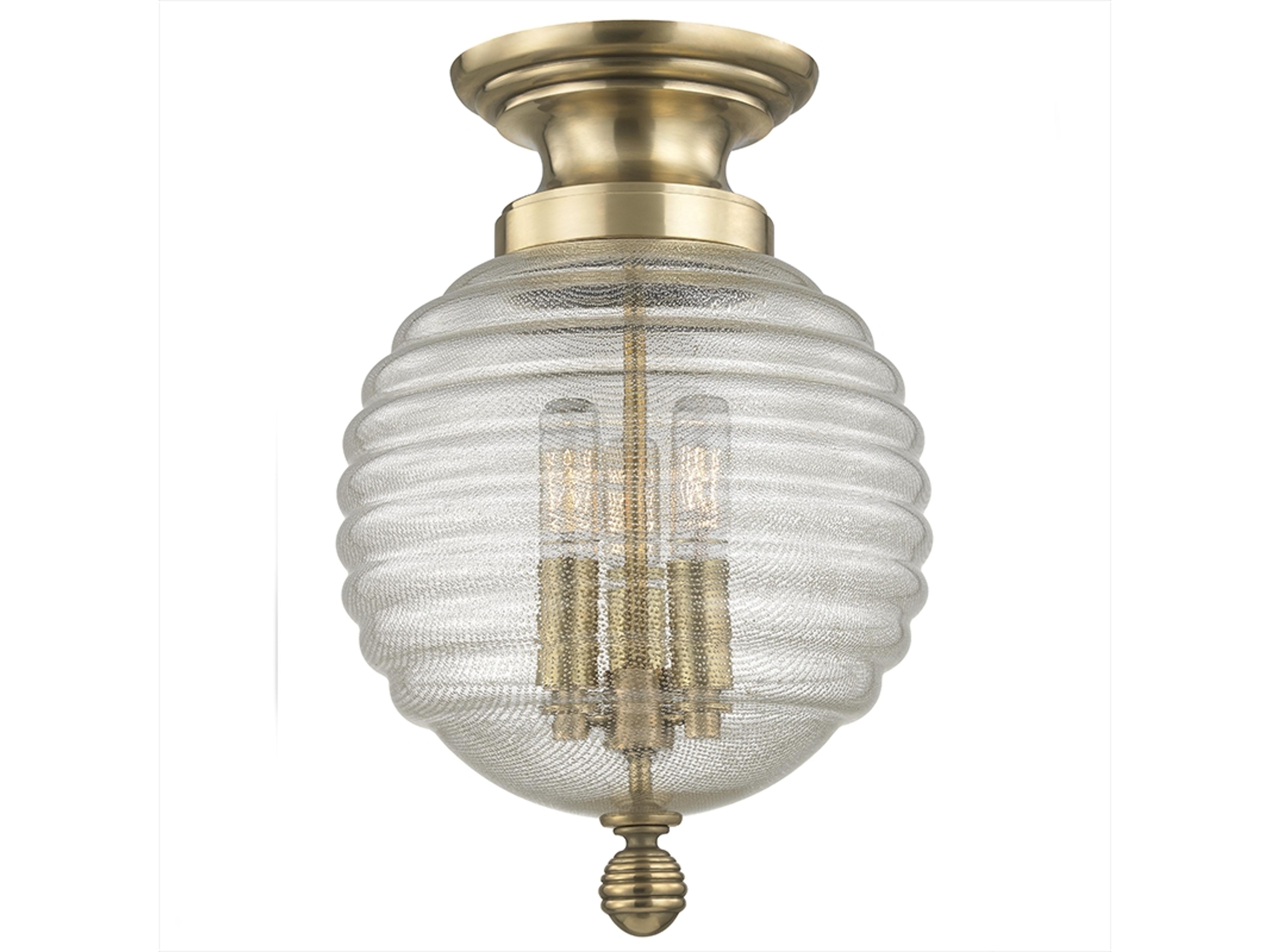 Coolidge 3-Light Aged Brass Clear Glass Round Semi Flush Mount