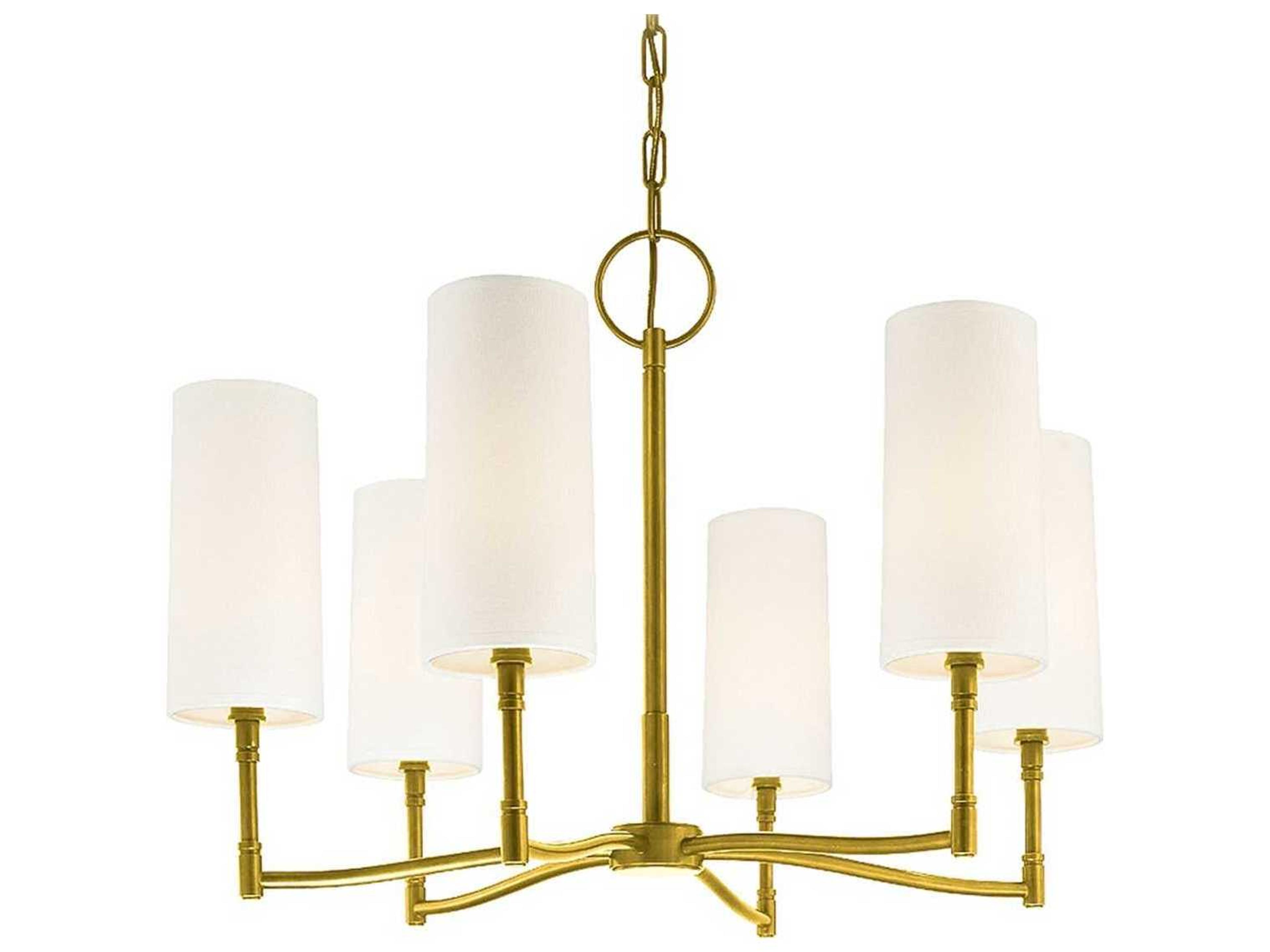 Dillon 6-Light Aged Brass Off White Candelabra Cylinder Chandelier